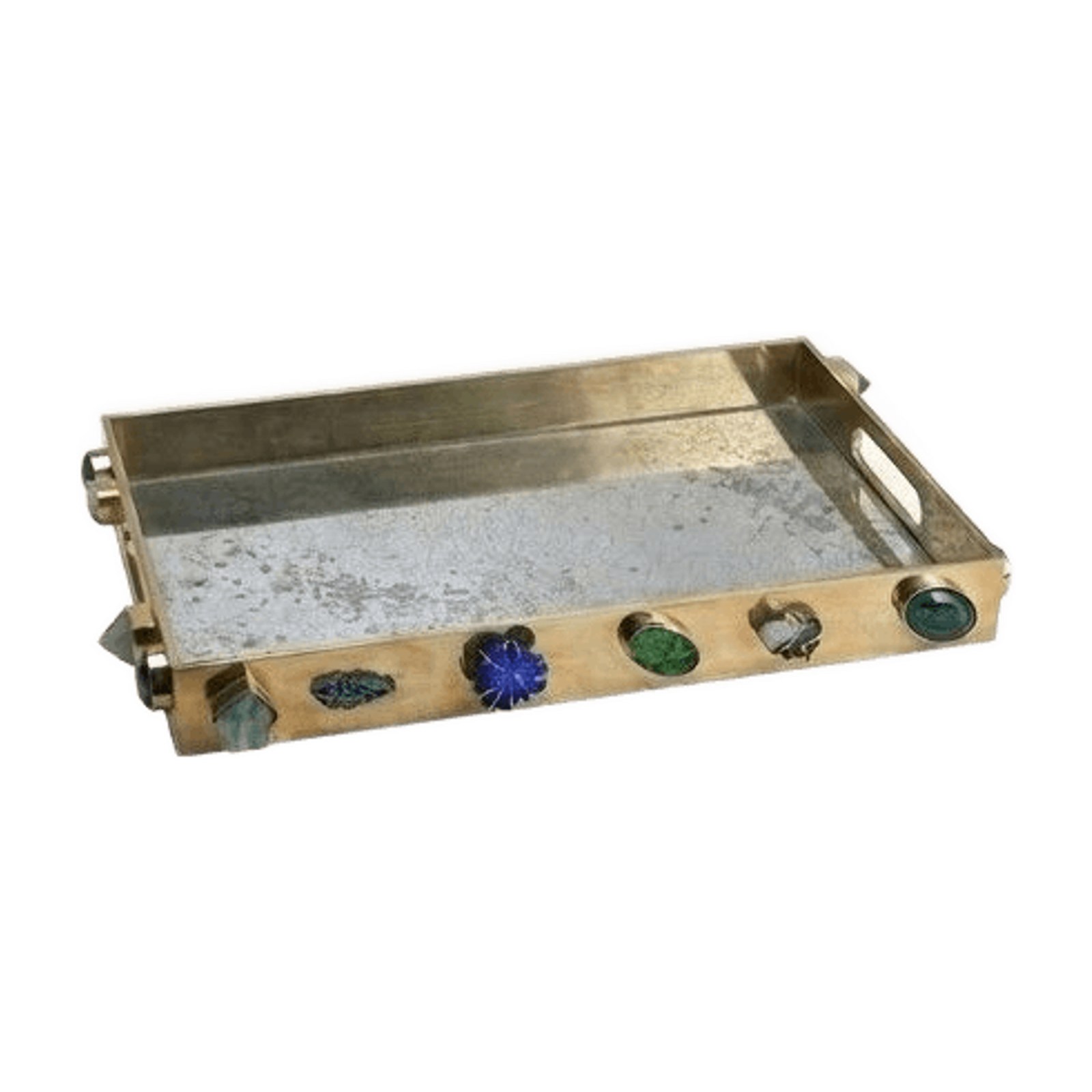 Relic Antique Brass Tray - Aged Glass & Stones