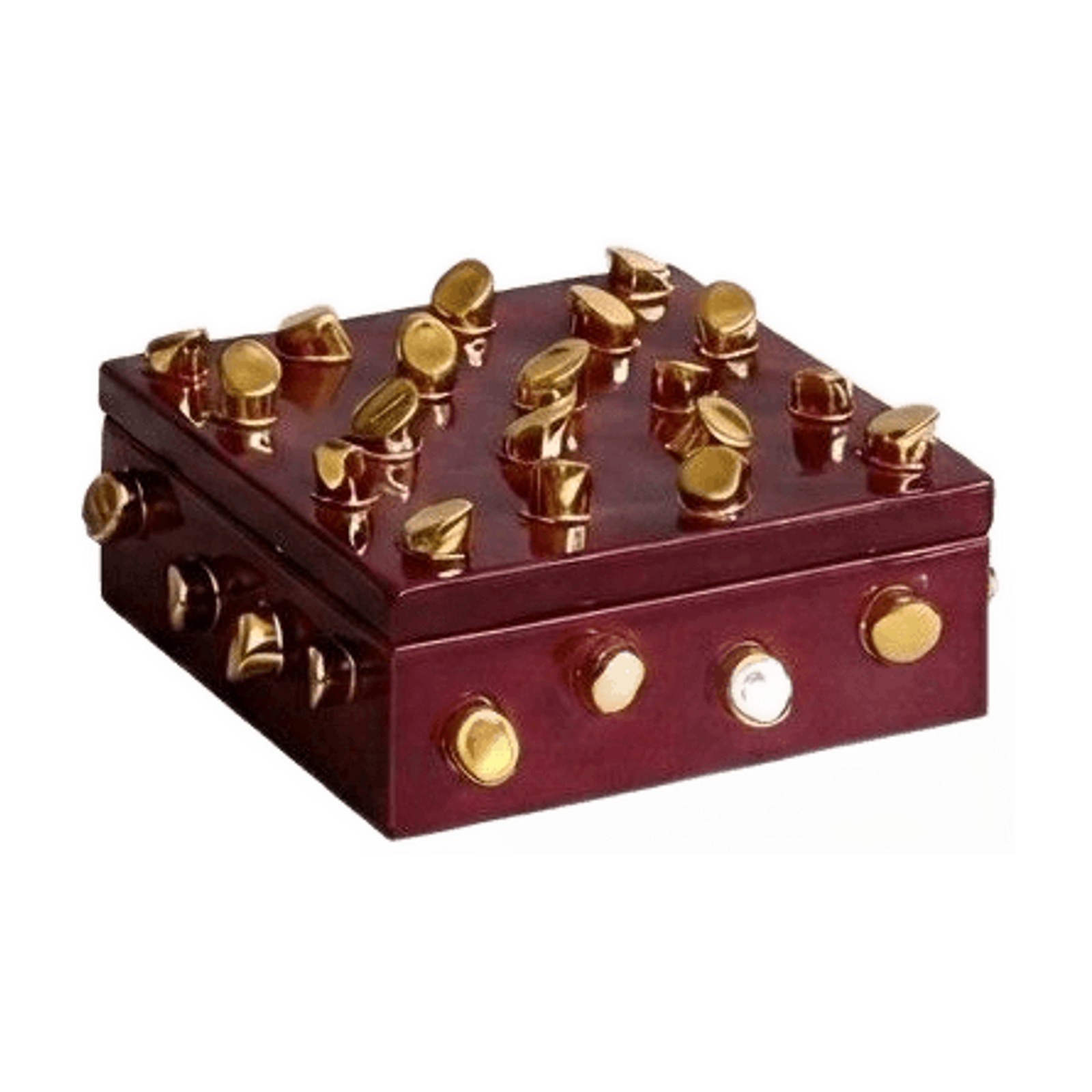 Garnet Lacquer Box - Gilt Studs — Lacquered Ceramic · Gilt Accents, XANVOR, Moradabad