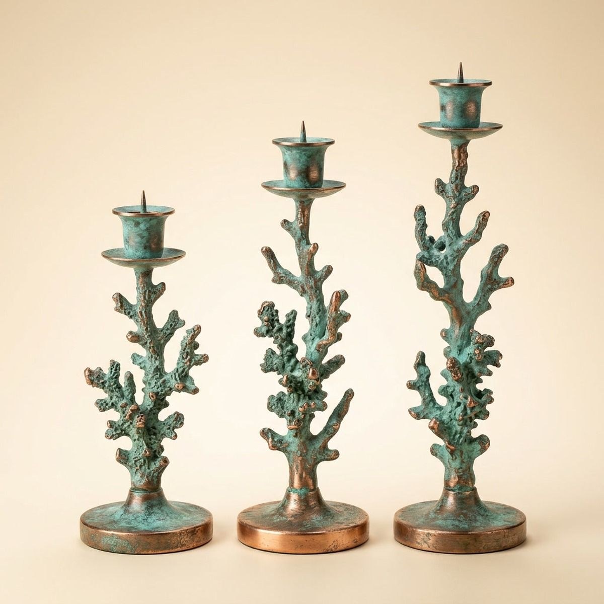 Copper Coral Candle Holders - Set of 3