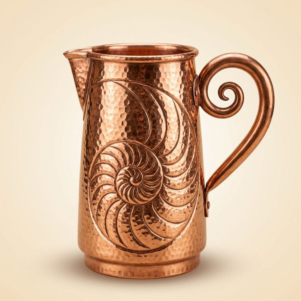 Copper Nautilus Pitcher — Solid Copper · Hand-Hammered, XANVOR, Moradabad