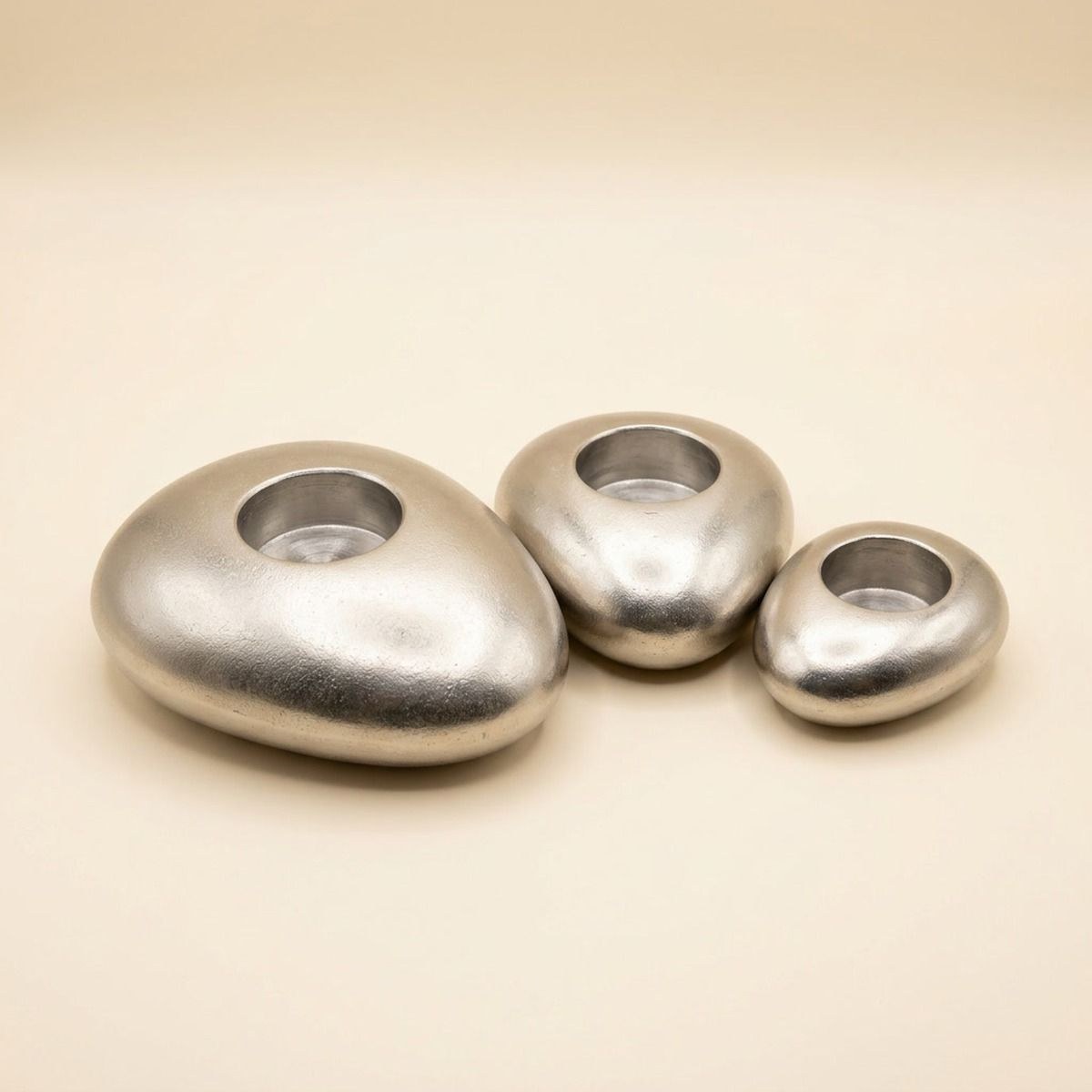 Silver Pebble Tealight Holders - Set of 3
