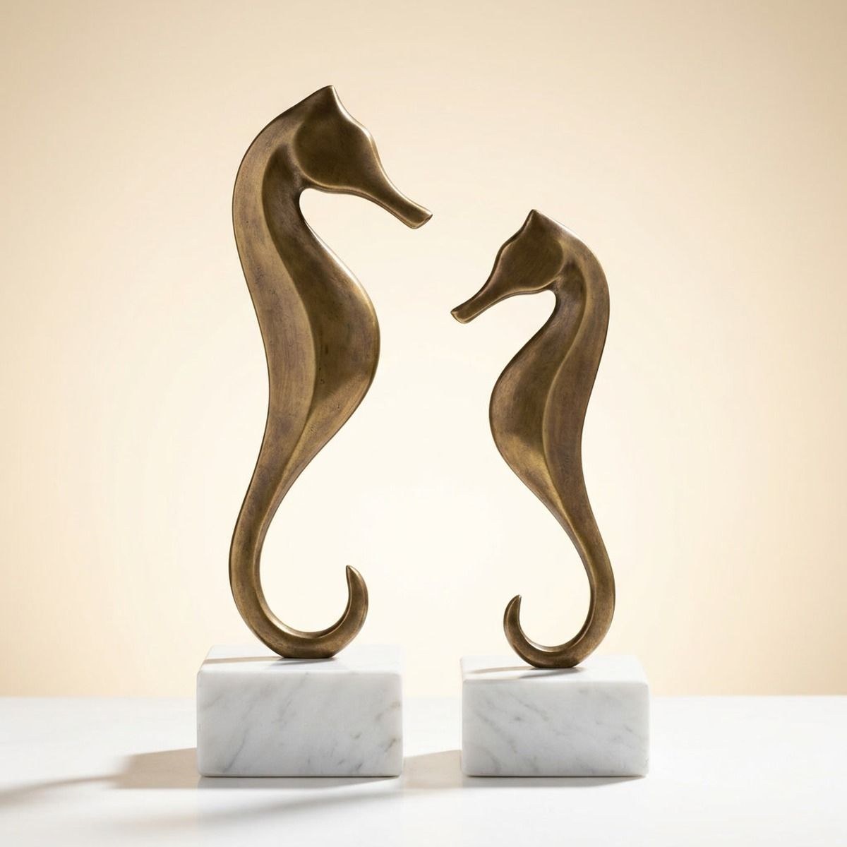 Marble Base Seahorse Sculpture - Set of 2