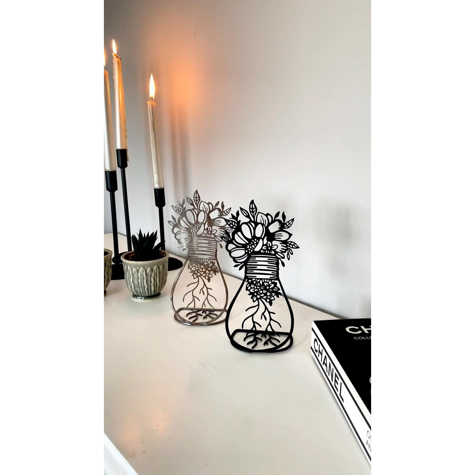 Bloom & Roots Table Silhouette — Laser-cut Iron · Powder-Coat (Black / Steel), XANVOR, Moradabad
