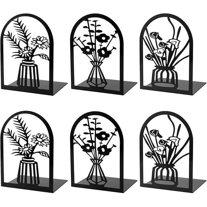 Arched Botanical Bookends — Set of 2 — Laser-cut Iron · Powder-Coat Black, XANVOR, Moradabad