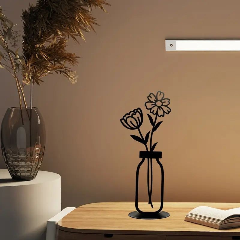 Single-Stem Bottle Vase — Laser-cut Iron · Powder-Coat Black, XANVOR, Moradabad