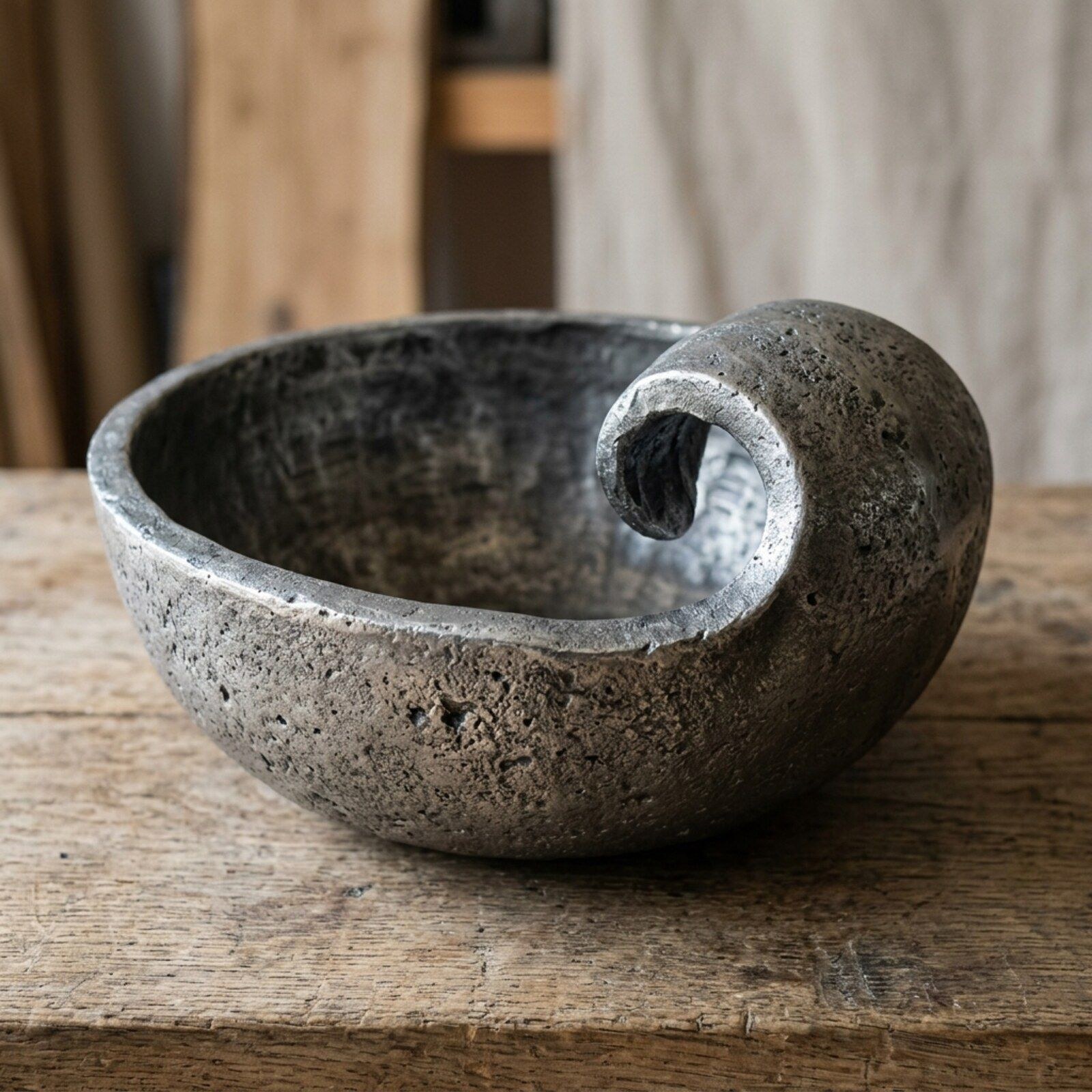 Tideline Curled Wave Bowl — Cast Aluminium · Aged Pewter, XANVOR, Moradabad