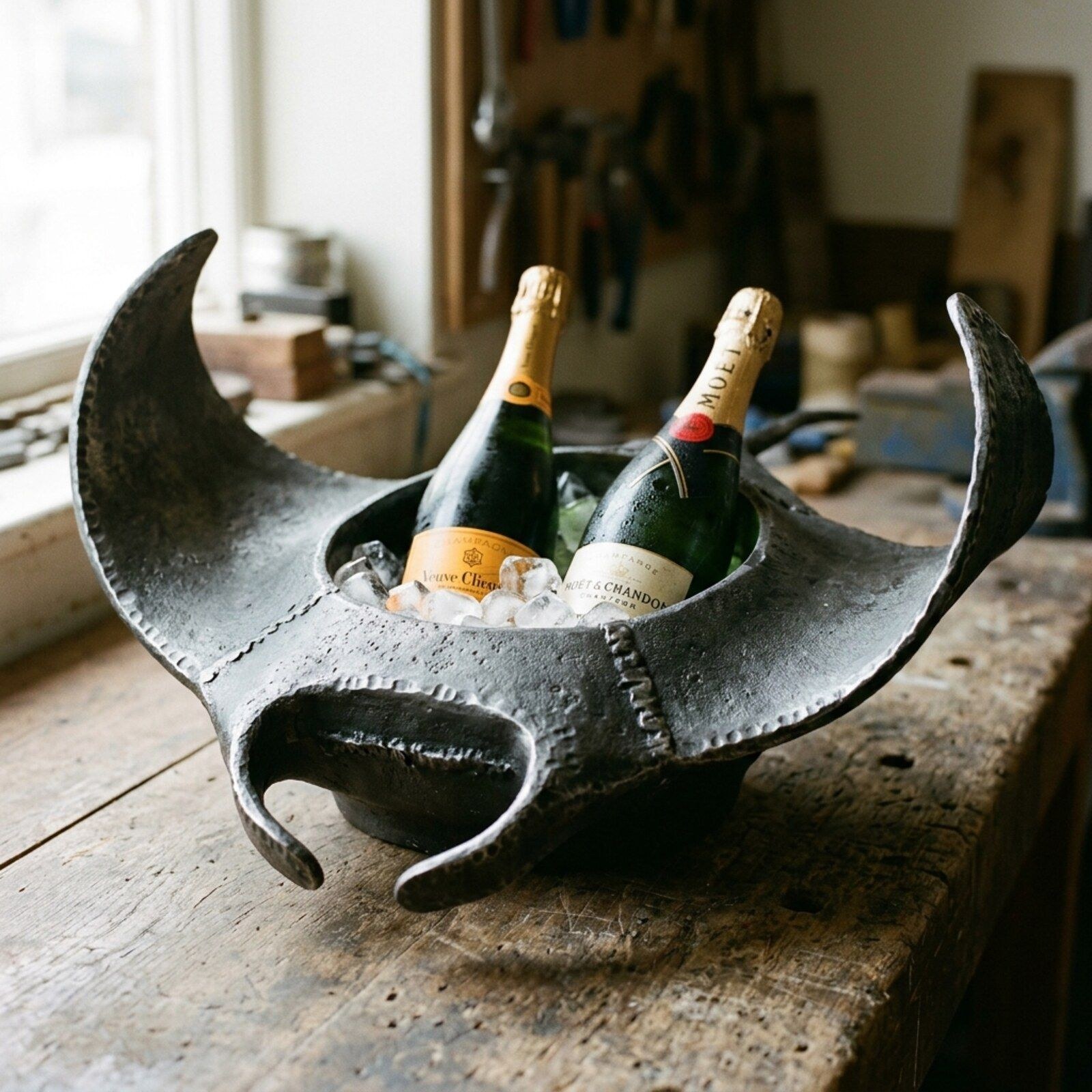 Manta Cast Champagne Cooler — Cast Aluminium · Oxidised Black, XANVOR, Moradabad