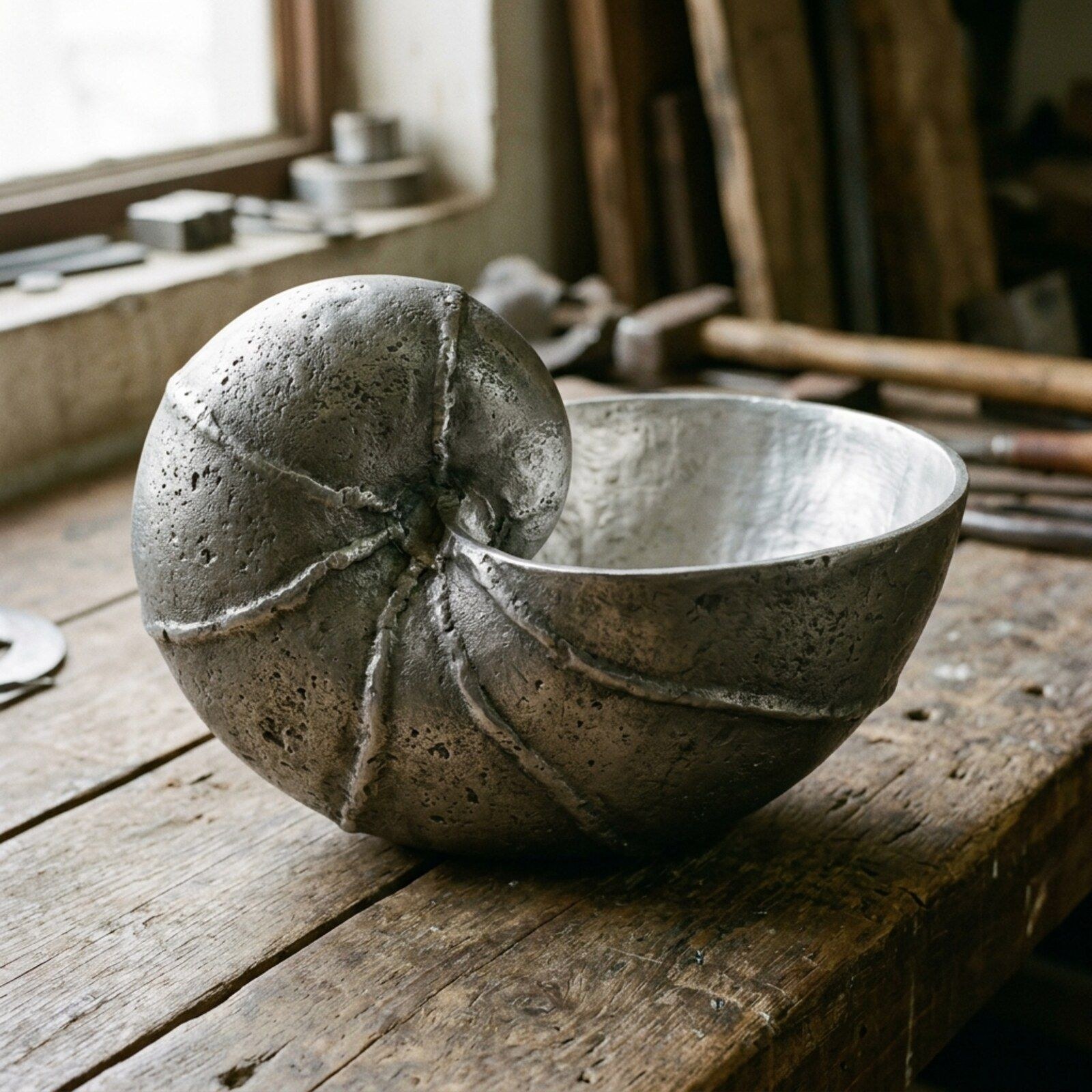 Nautilus Cast Serving Bowl — Cast Aluminium · Aged Pewter, XANVOR, Moradabad
