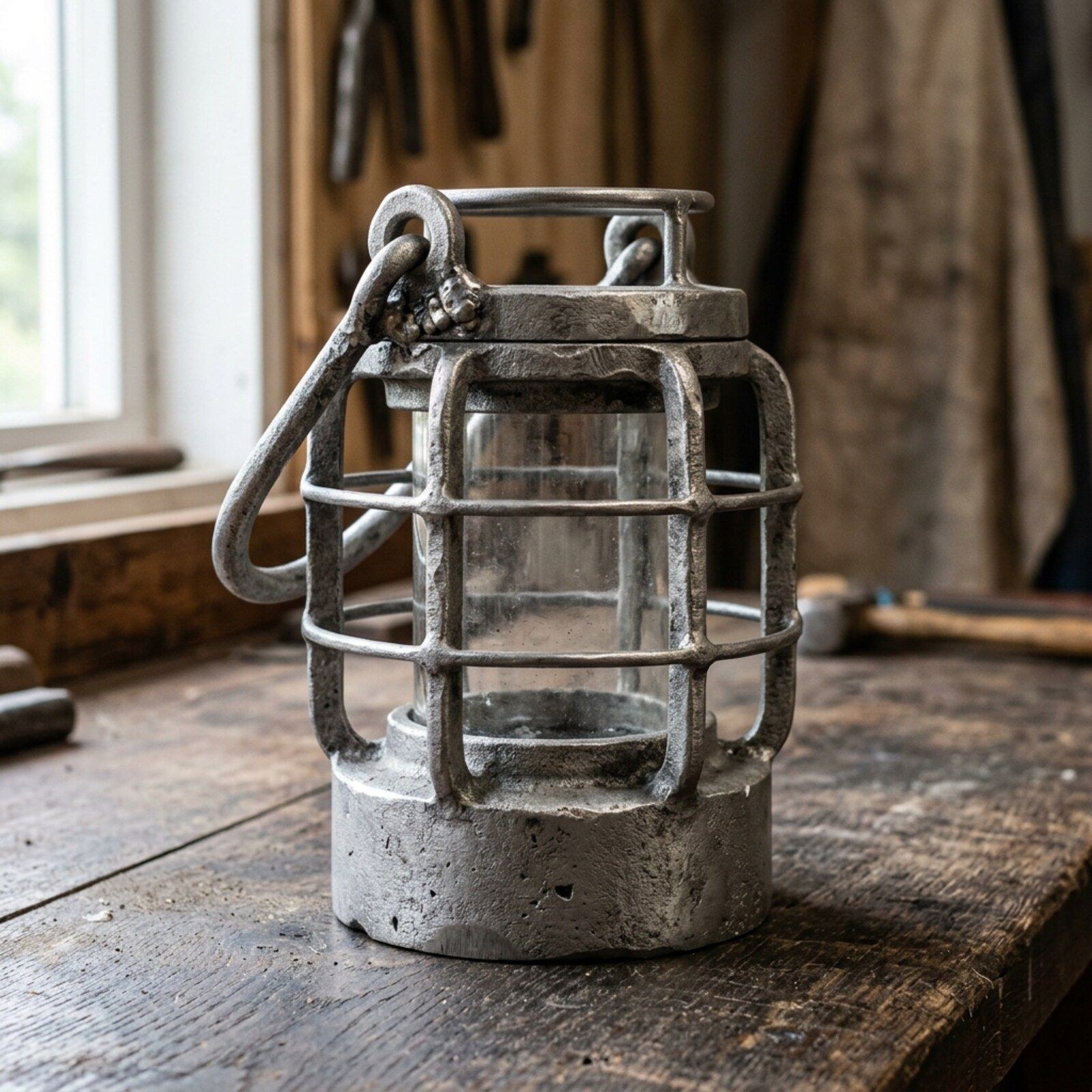 Harbour Cage Lantern — Cast Aluminium · Glass · Aged Pewter, XANVOR, Moradabad