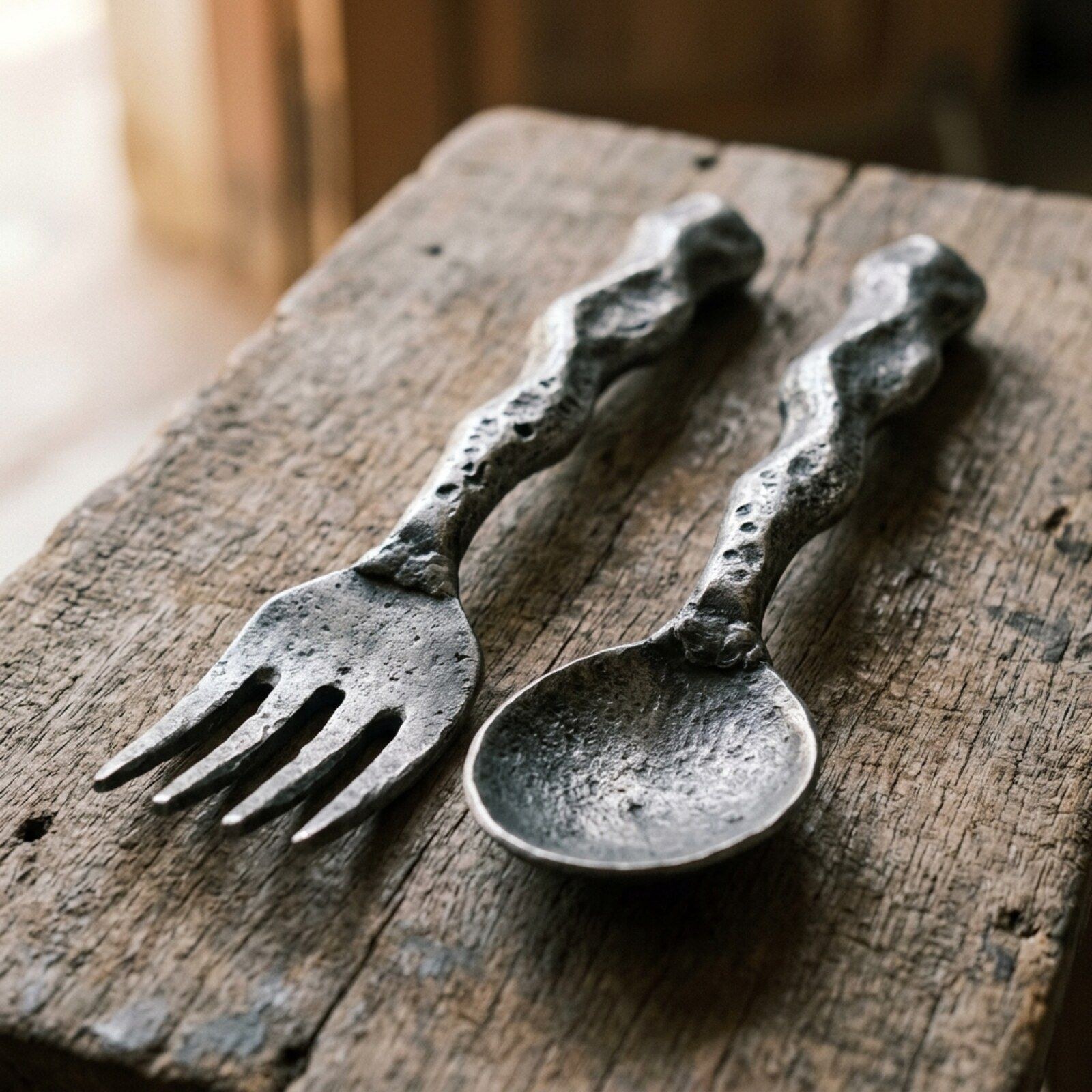 Coral Stem Serving Set — Cast Aluminium · Aged Pewter, XANVOR, Moradabad