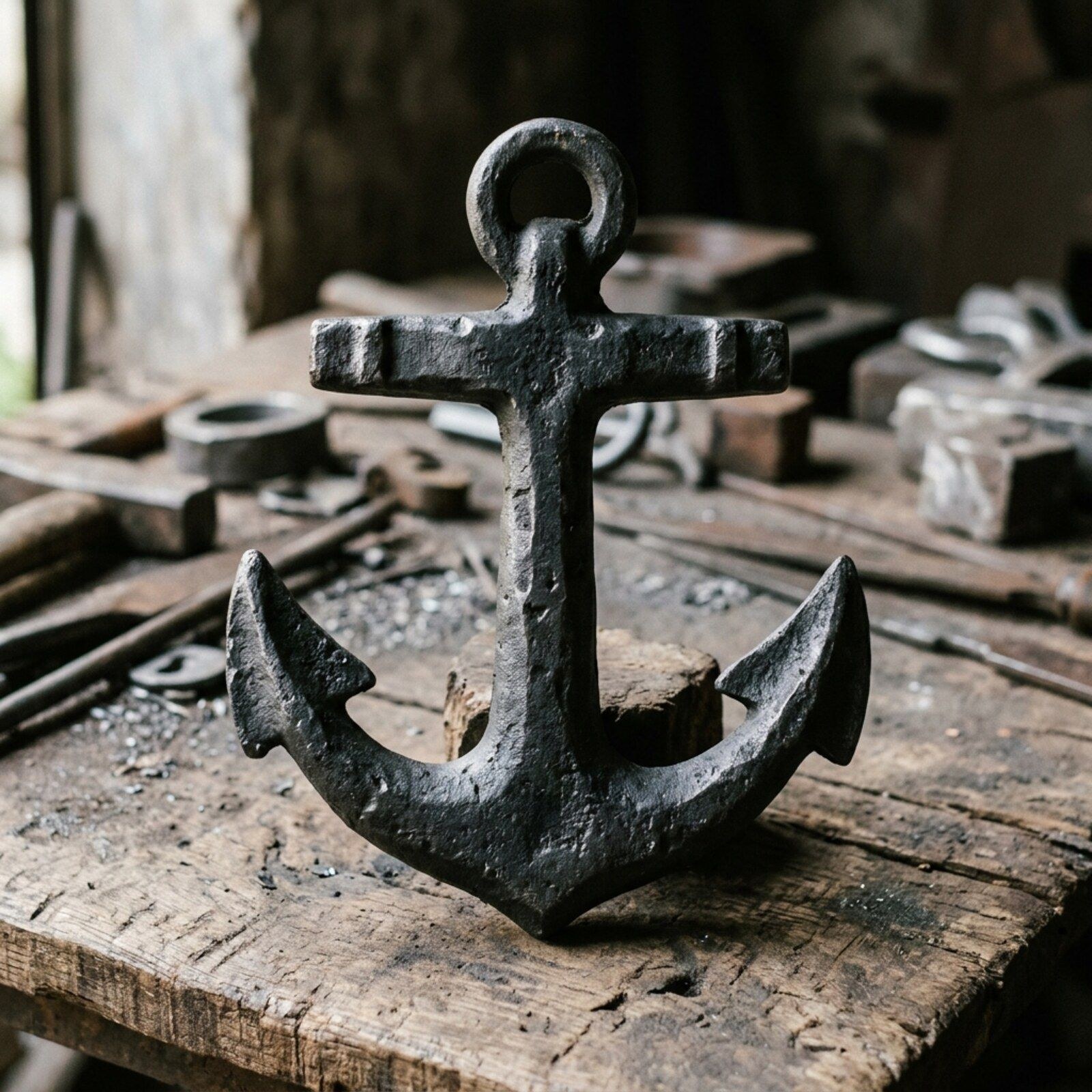 Anchor Cast Doorstop — Cast Aluminium · Oxidised Black · Waxed, XANVOR, Moradabad