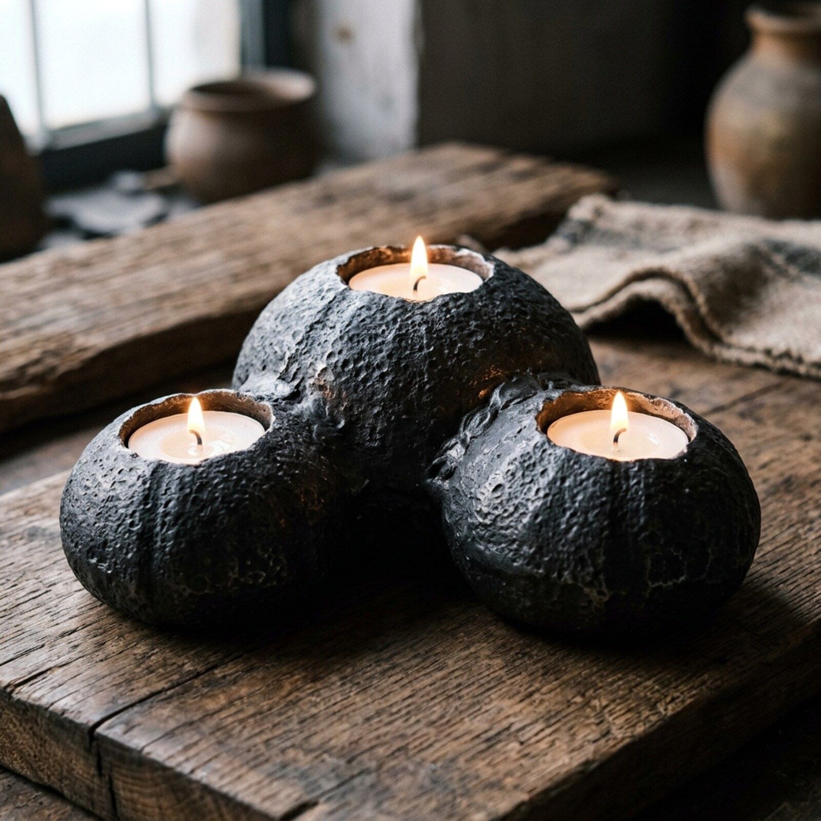 Urchin Cluster Tealight Holder — Cast Aluminium · Oxidised Black, XANVOR, Moradabad