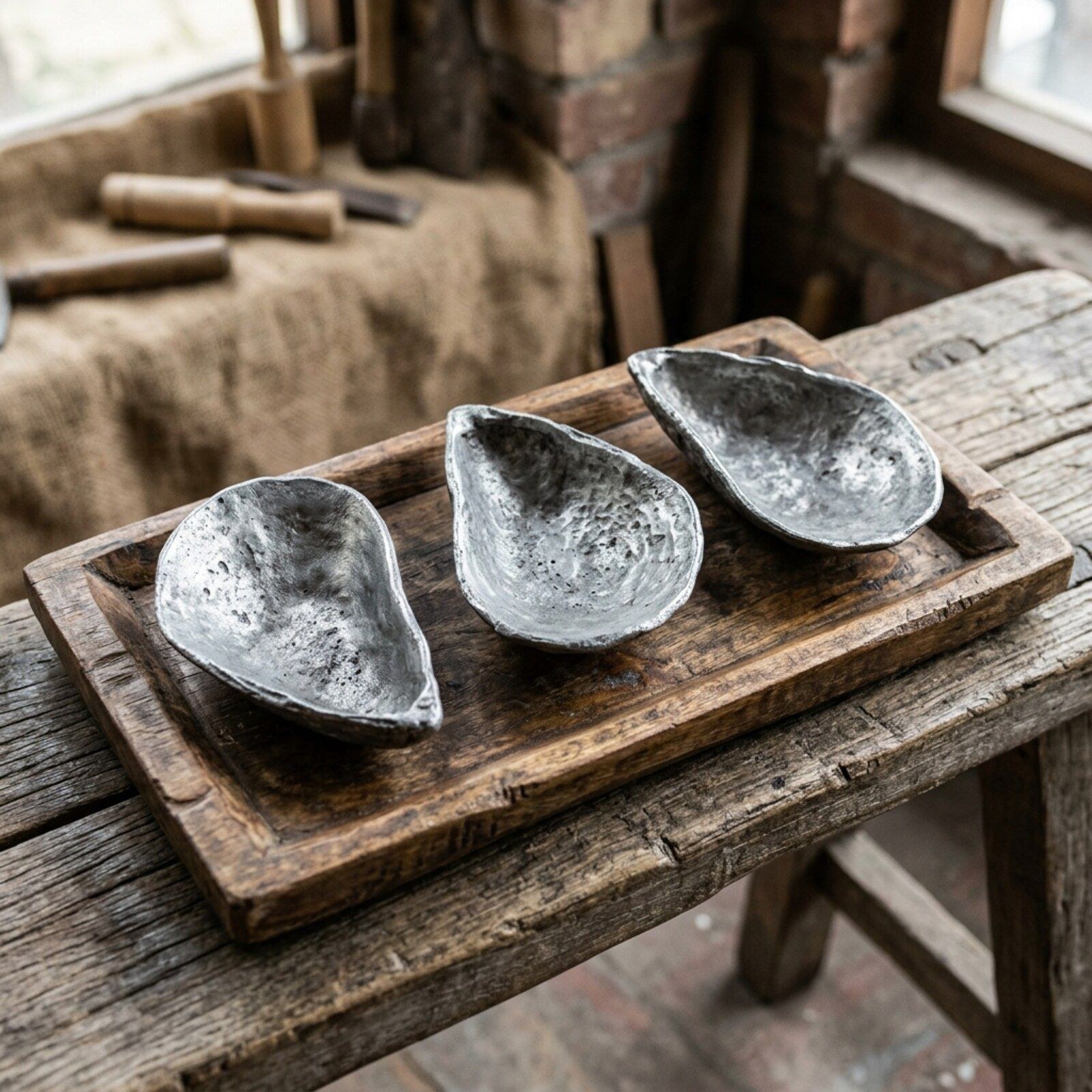 Mussel Shell Cast Dish Set — Cast Aluminium · Aged Pewter, XANVOR, Moradabad