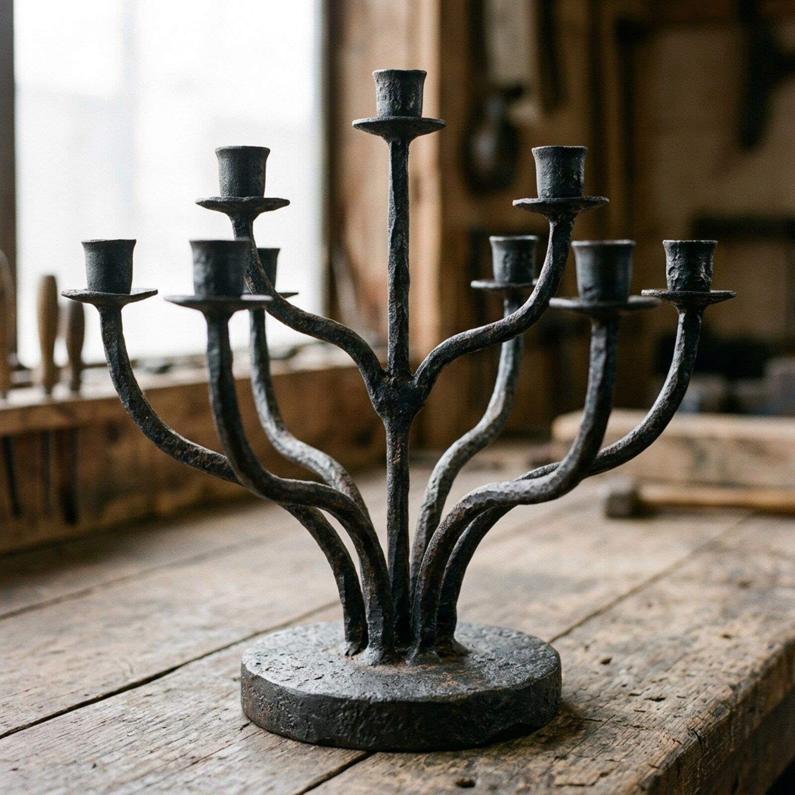 Anemone Forged Candelabra — Iron · Oxidised Black · Waxed, XANVOR, Moradabad