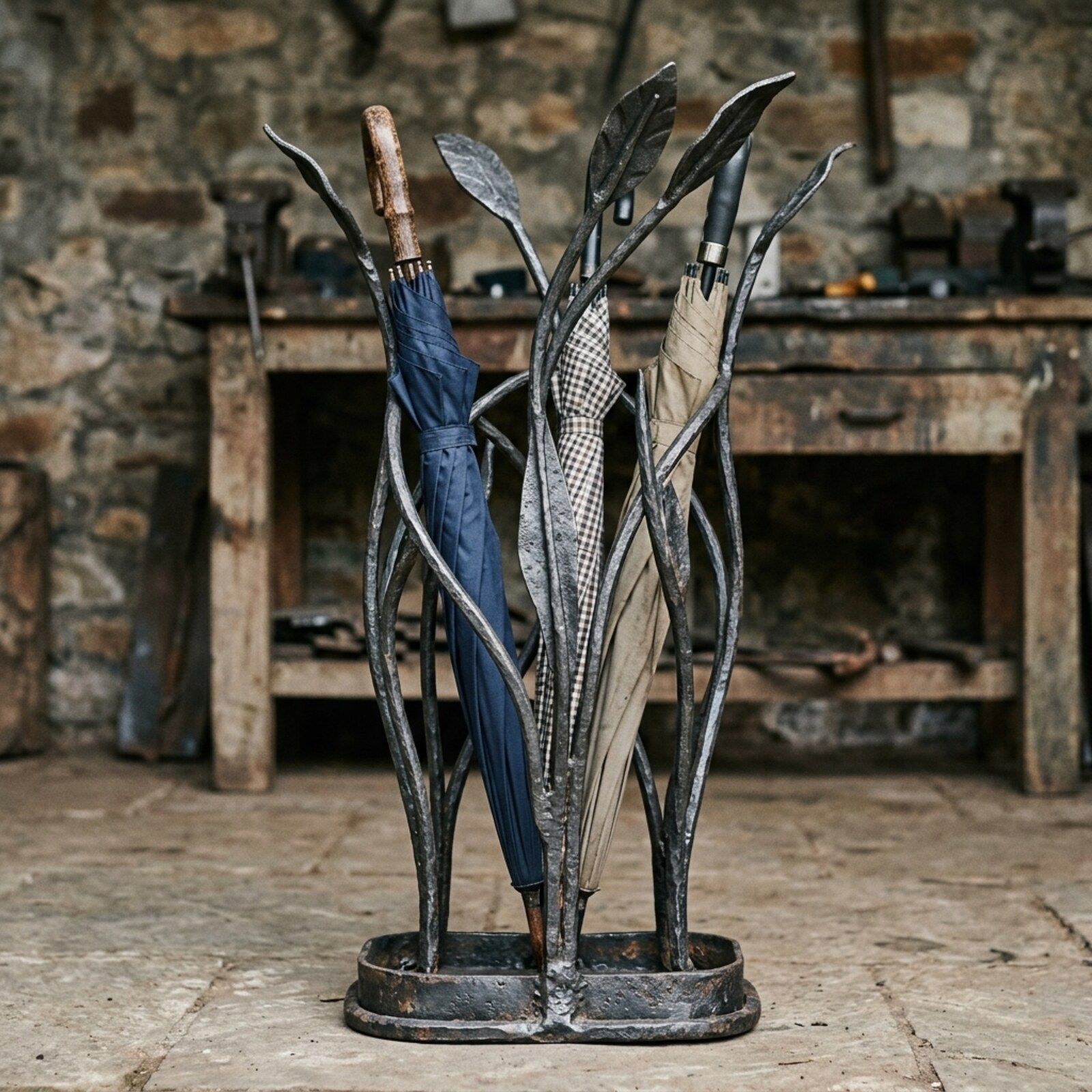 Kelp Forged Umbrella Stand — Iron · Oxidised Black · Waxed, XANVOR, Moradabad