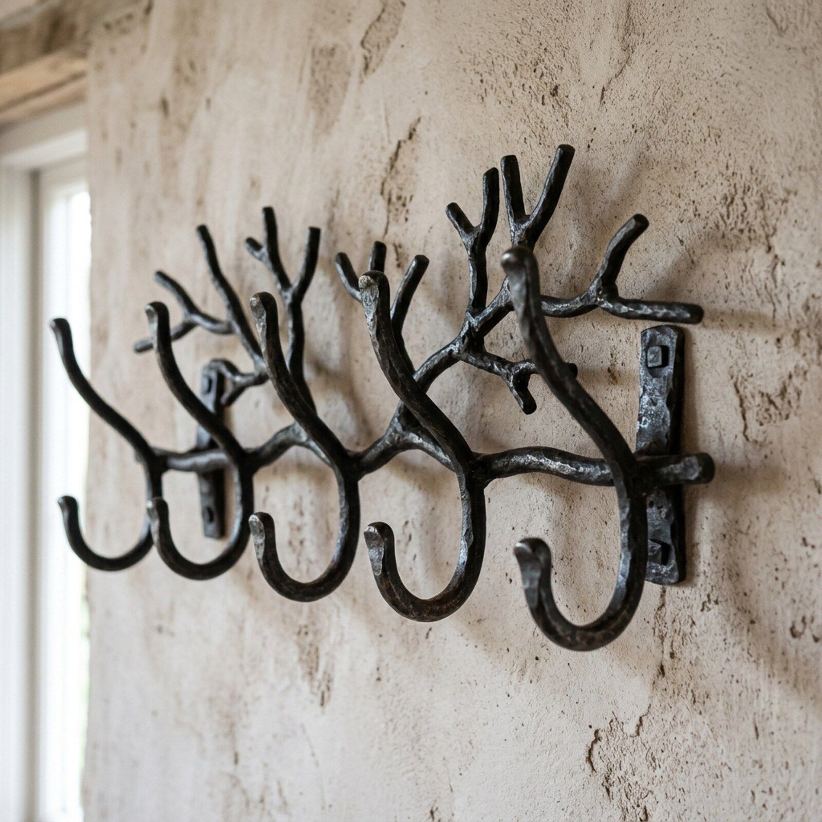 Coral Branch Forged Hook Rack — Iron · Oxidised Black · Waxed, XANVOR, Moradabad