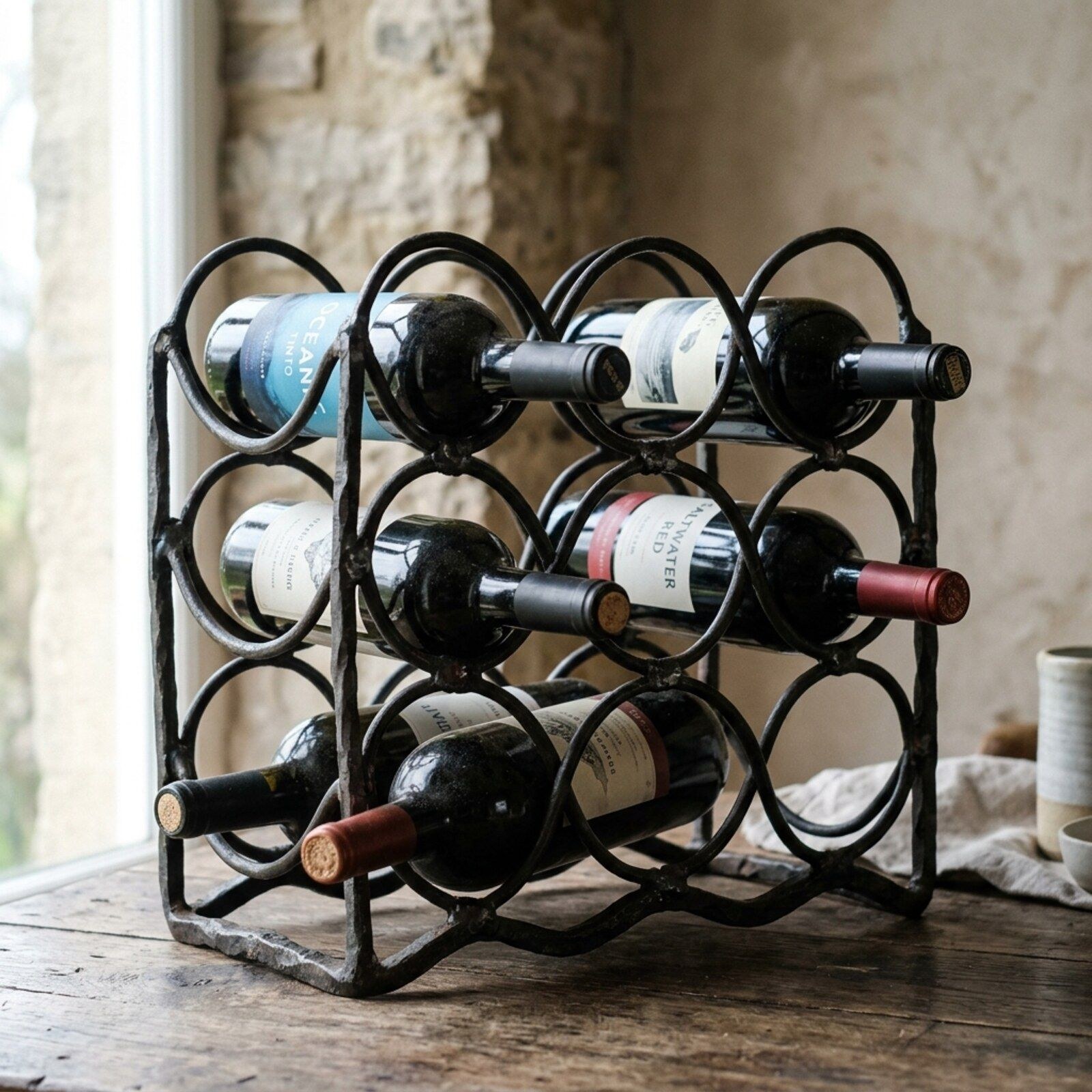 Seaweed Loop Wine Rack — Iron · Oxidised Black · Waxed, XANVOR, Moradabad