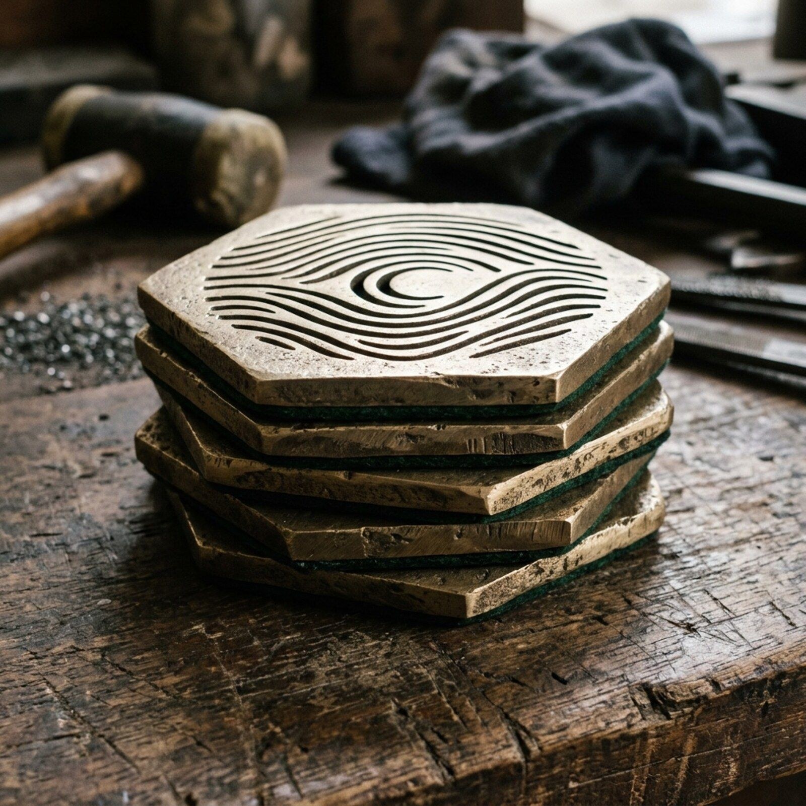 Wave Cut Brass Coasters — Sheet Brass · Antique Brass, XANVOR, Moradabad