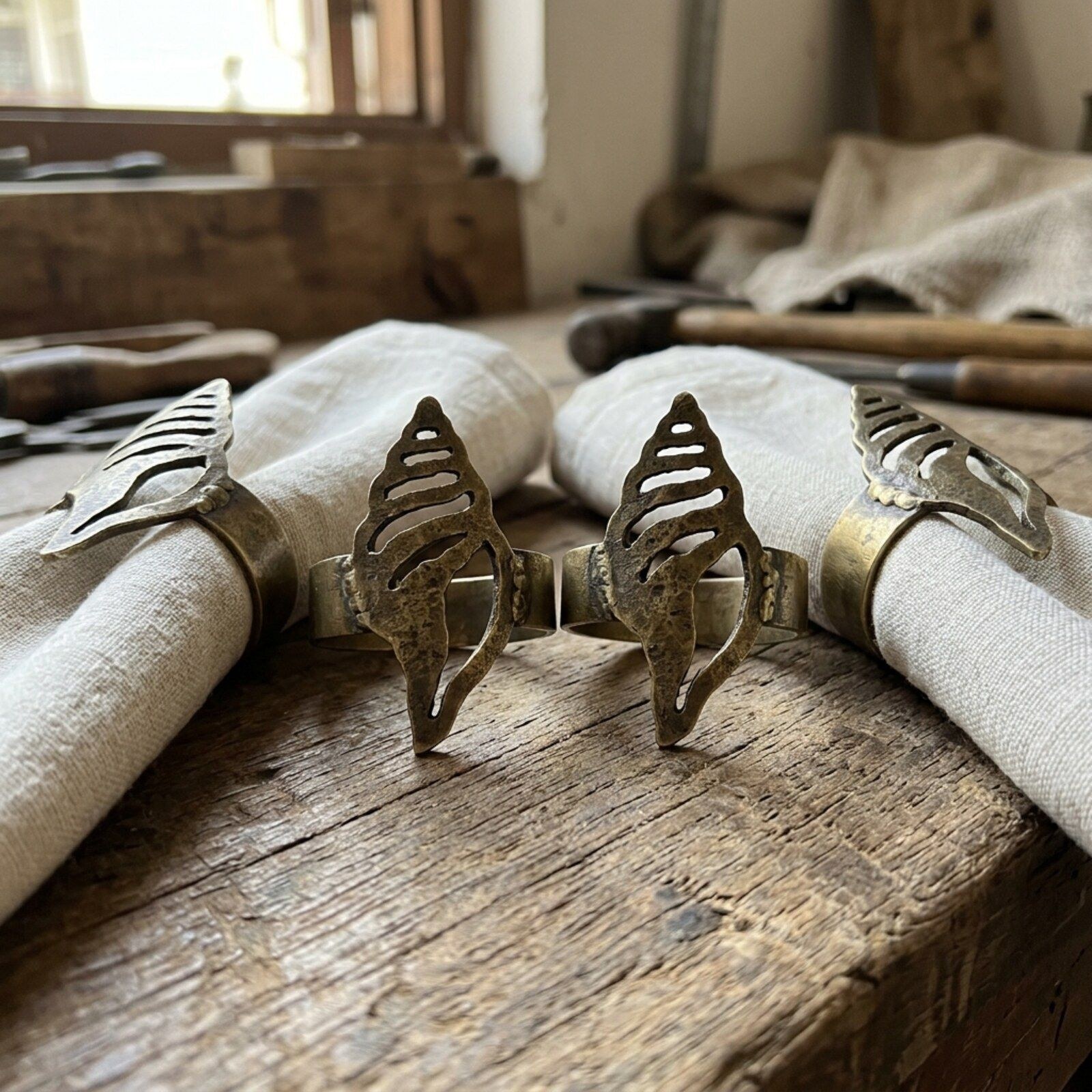 Conch Shell Brass Napkin Rings — Sheet Brass · Antique Brass, XANVOR, Moradabad