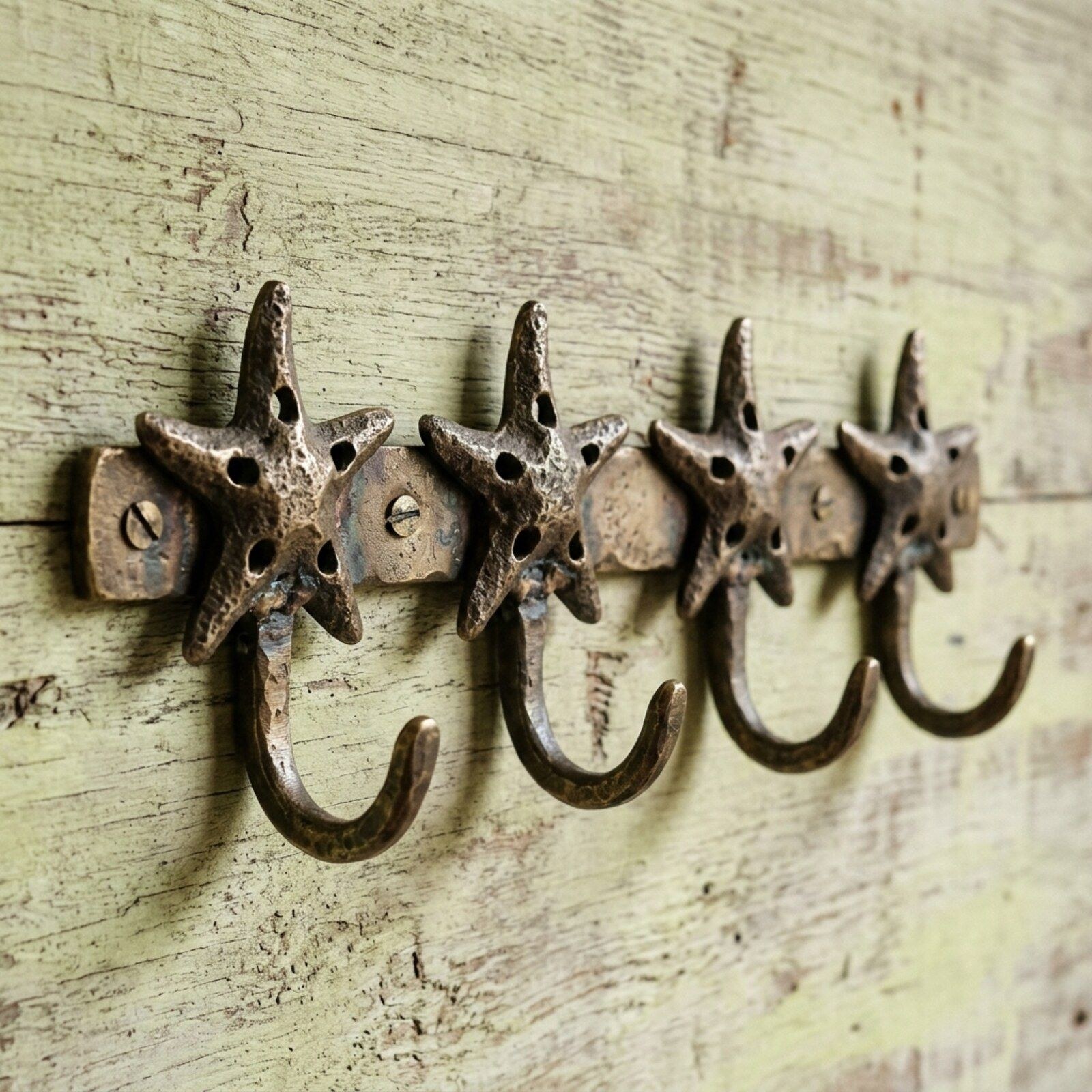 Starfish Four-Hook Wall Rack — Cast Aluminium · Antique Brass, XANVOR, Moradabad