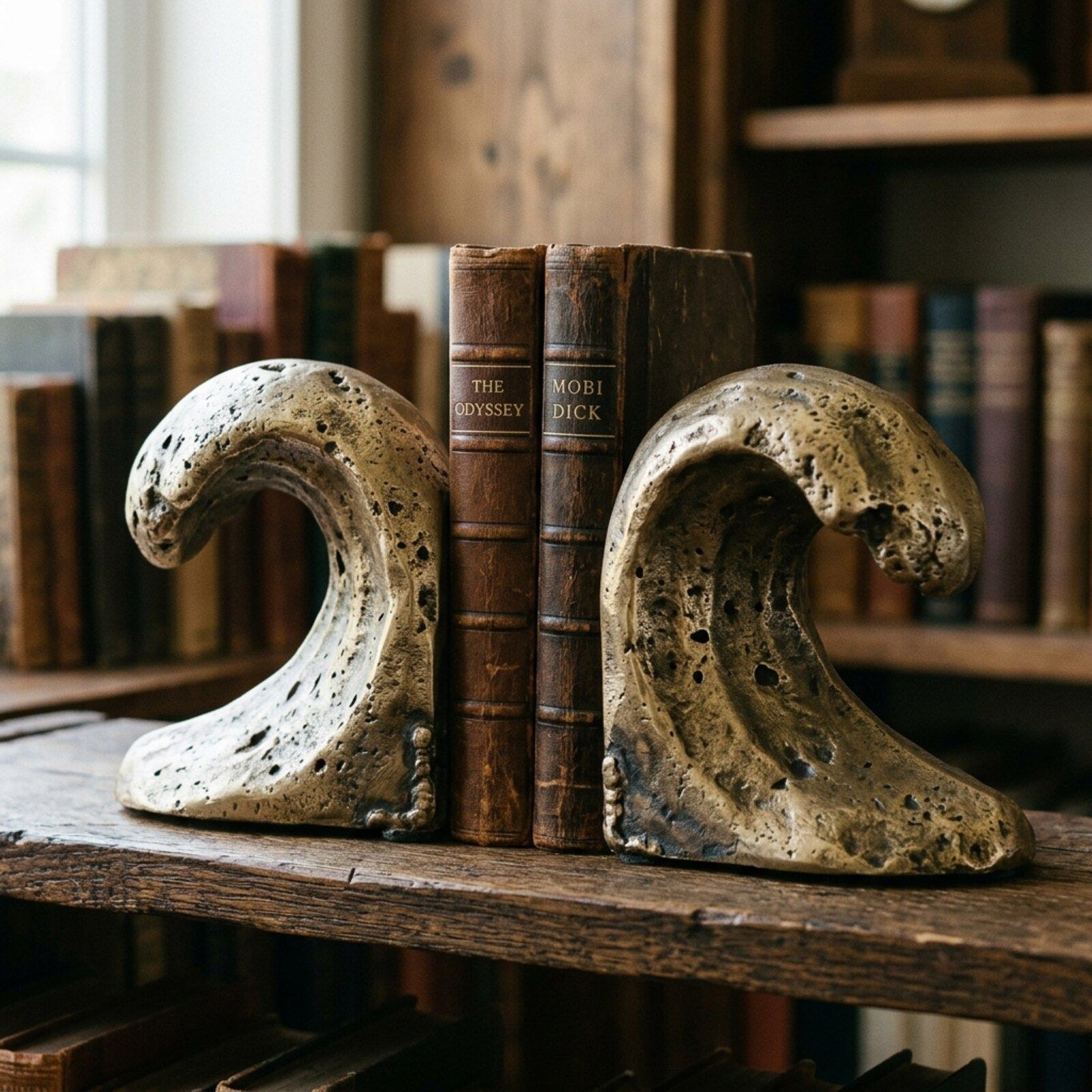 Wave Crest Bookends, Pair — Cast Aluminium · Aged Pewter, XANVOR, Moradabad