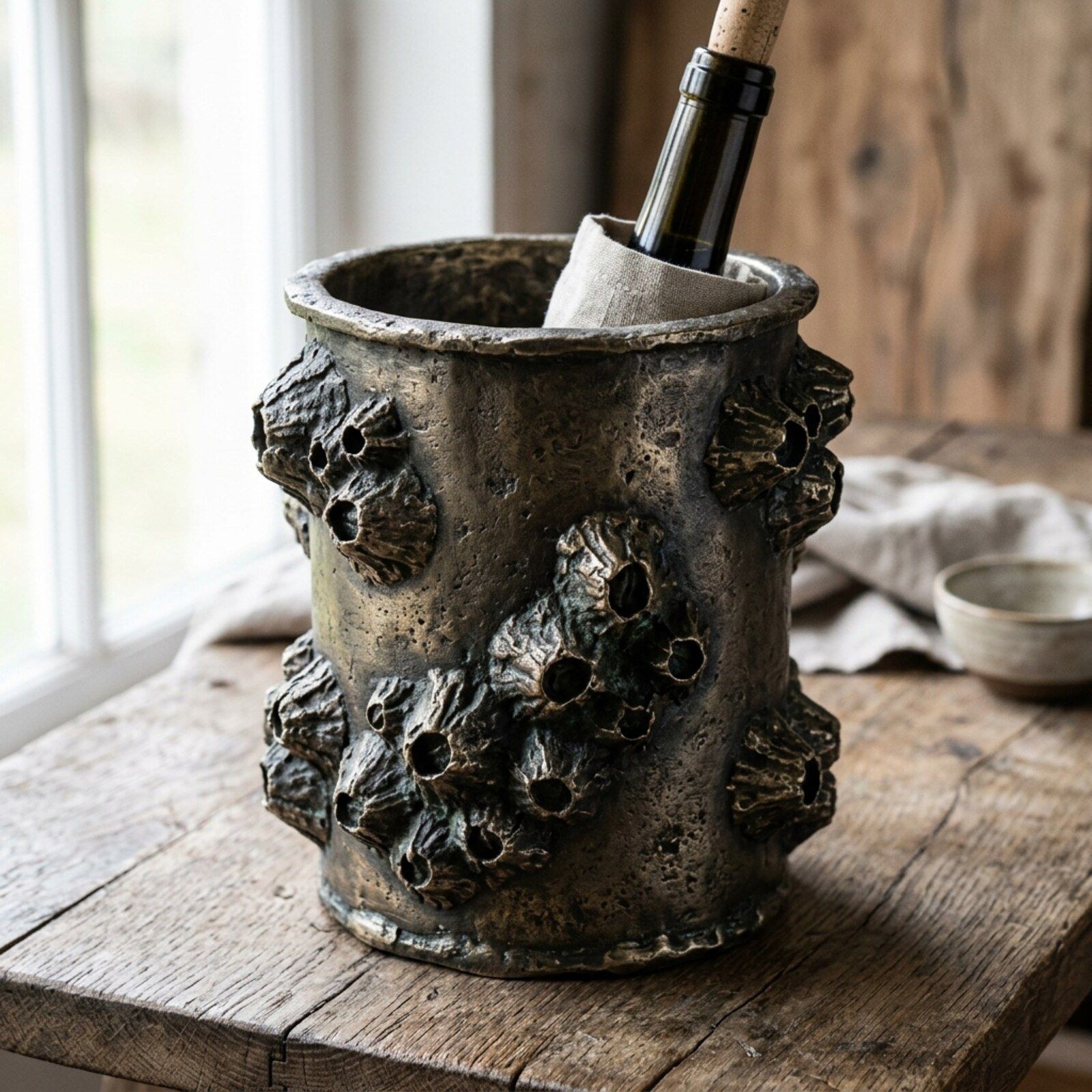 Barnacle Cast Bottle Cooler — Cast Aluminium · Oxidised Black, XANVOR, Moradabad