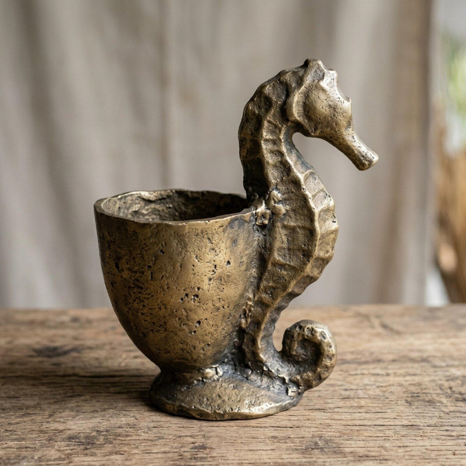 Seahorse Cast Planter — Cast Aluminium · Antique Brass, XANVOR, Moradabad
