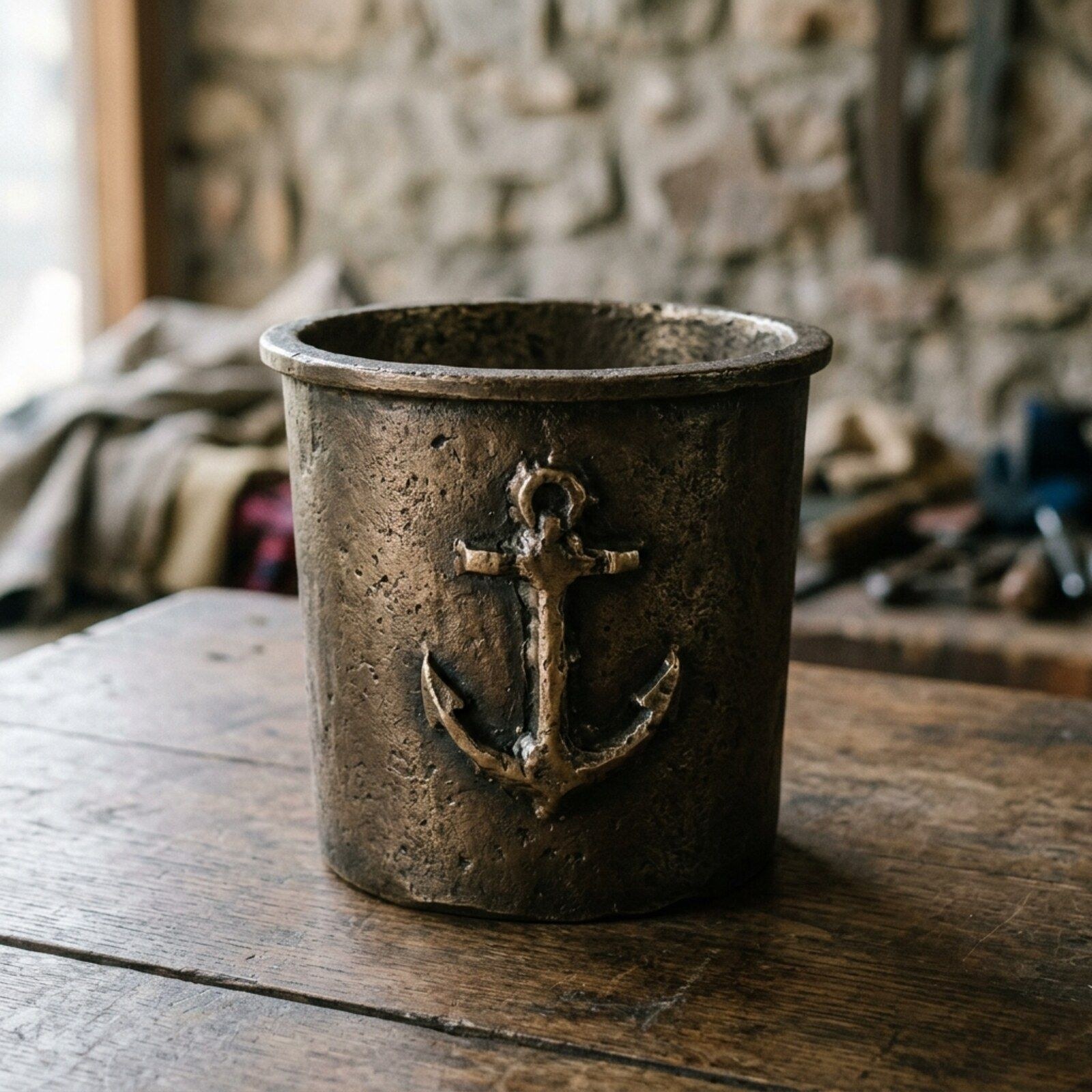 Anchorage Cast Bottle Cooler — Cast Aluminium · Antique Bronze Patina, XANVOR, Moradabad