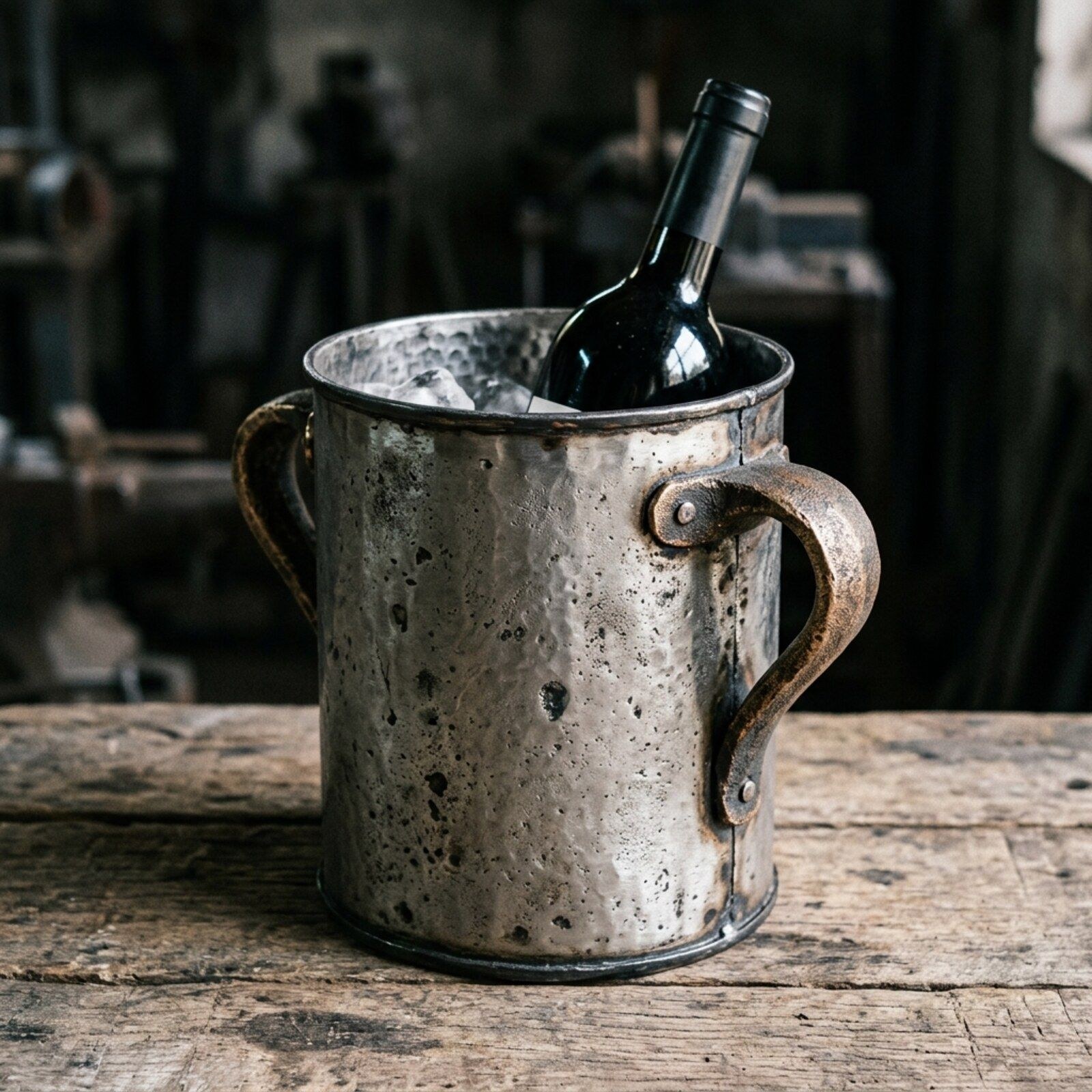 Surf Hammered Bottle Cooler — Raised Aluminium · Hand Hammered · Aged Polish, XANVOR, Moradabad
