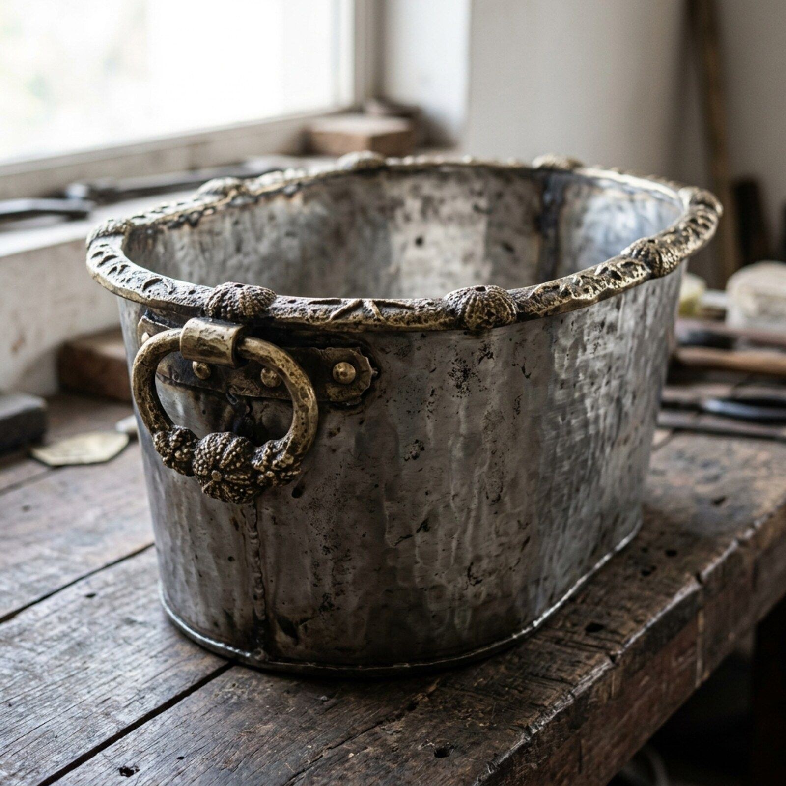 Urchin Rim Oval Ice Tub — Raised Aluminium · Cast Urchin Rim · Antique Brass, XANVOR, Moradabad