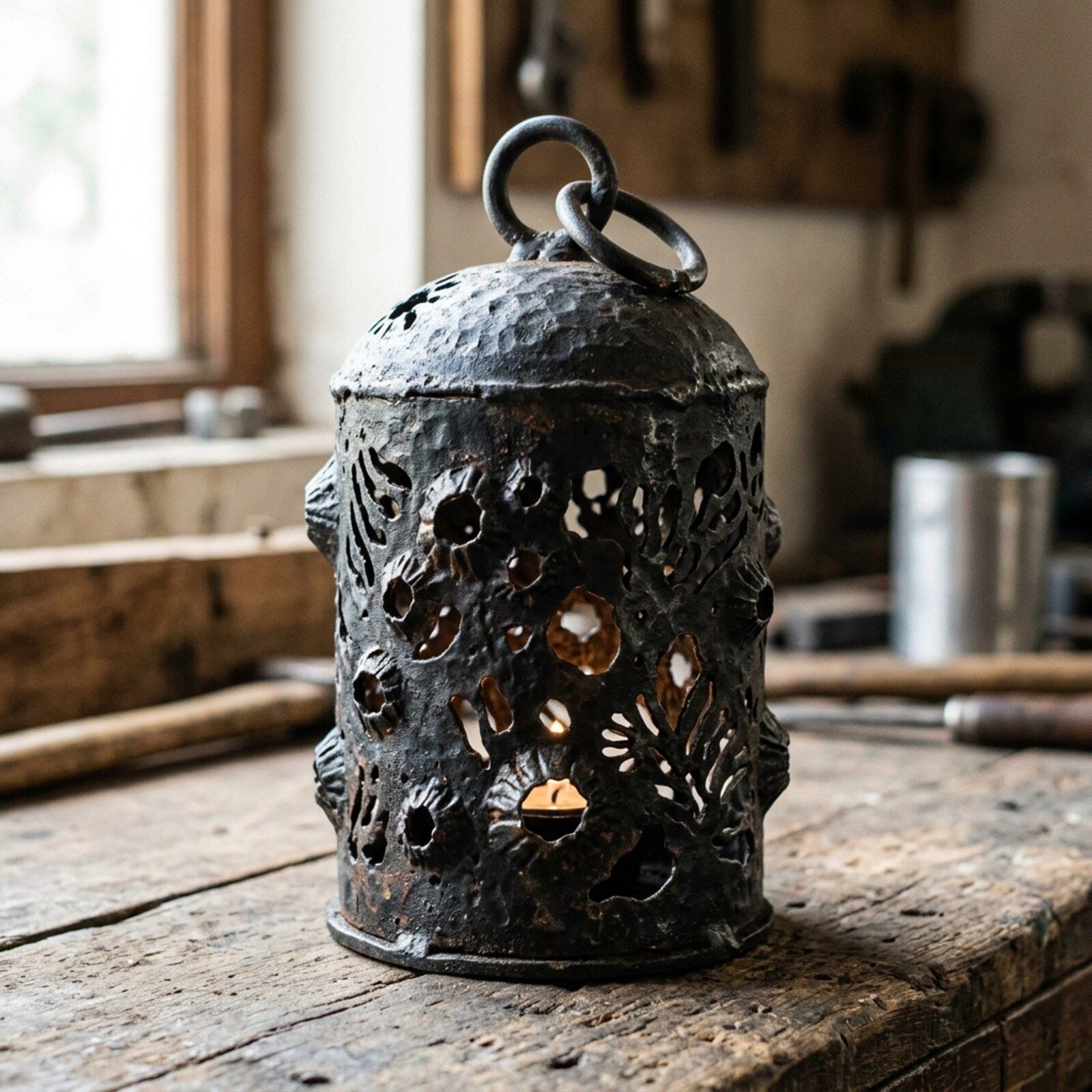 Barnacle Pierced Dome Lantern — Sheet Iron · Pierced · Oxidised Black, XANVOR, Moradabad