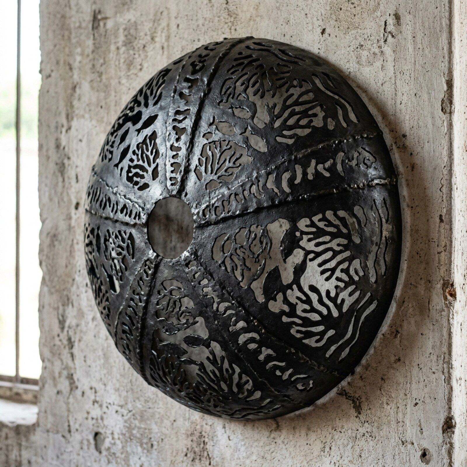 Urchin Domed Wall Disc — Sheet Iron · Pierced · Oxidised Black, XANVOR, Moradabad