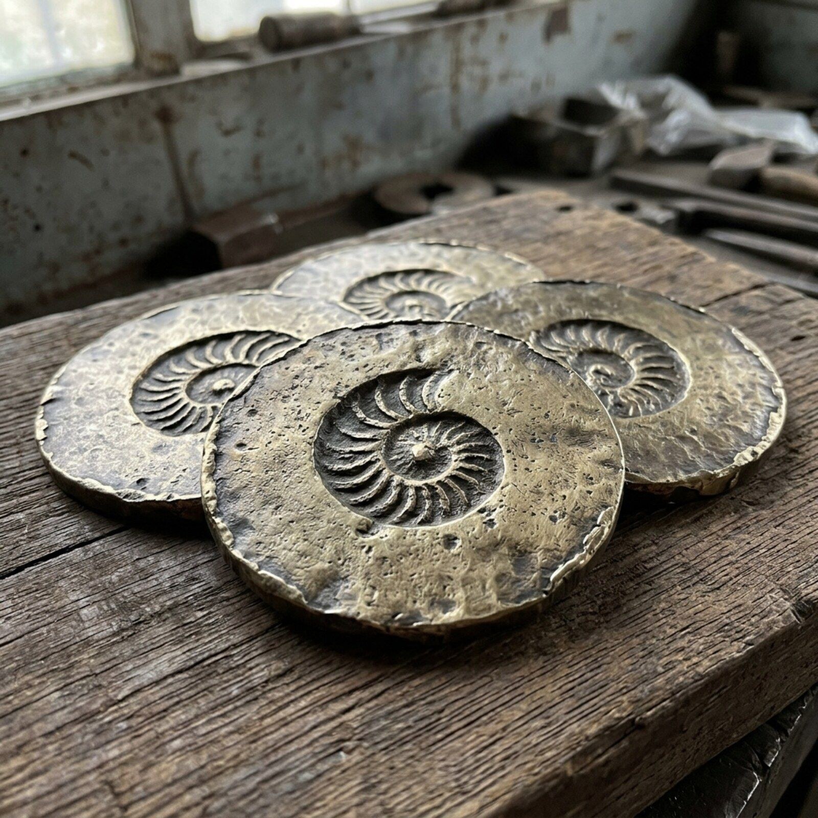 Nautilus Cast Brass Coaster Set — Cast Aluminium · Antique Brass, XANVOR, Moradabad