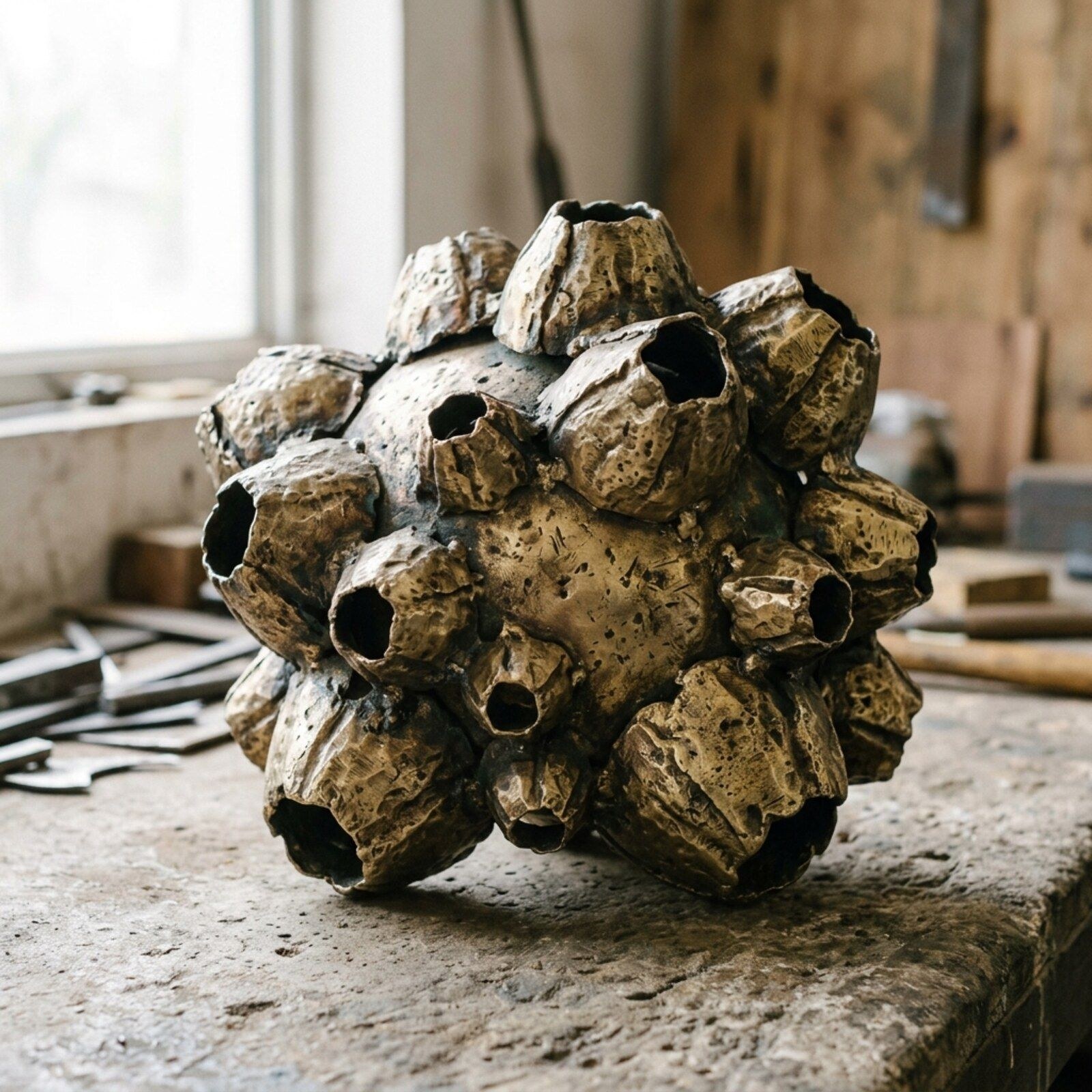 Barnacle Cluster Cast Sculpture — Cast Aluminium · Antique Brass, XANVOR, Moradabad