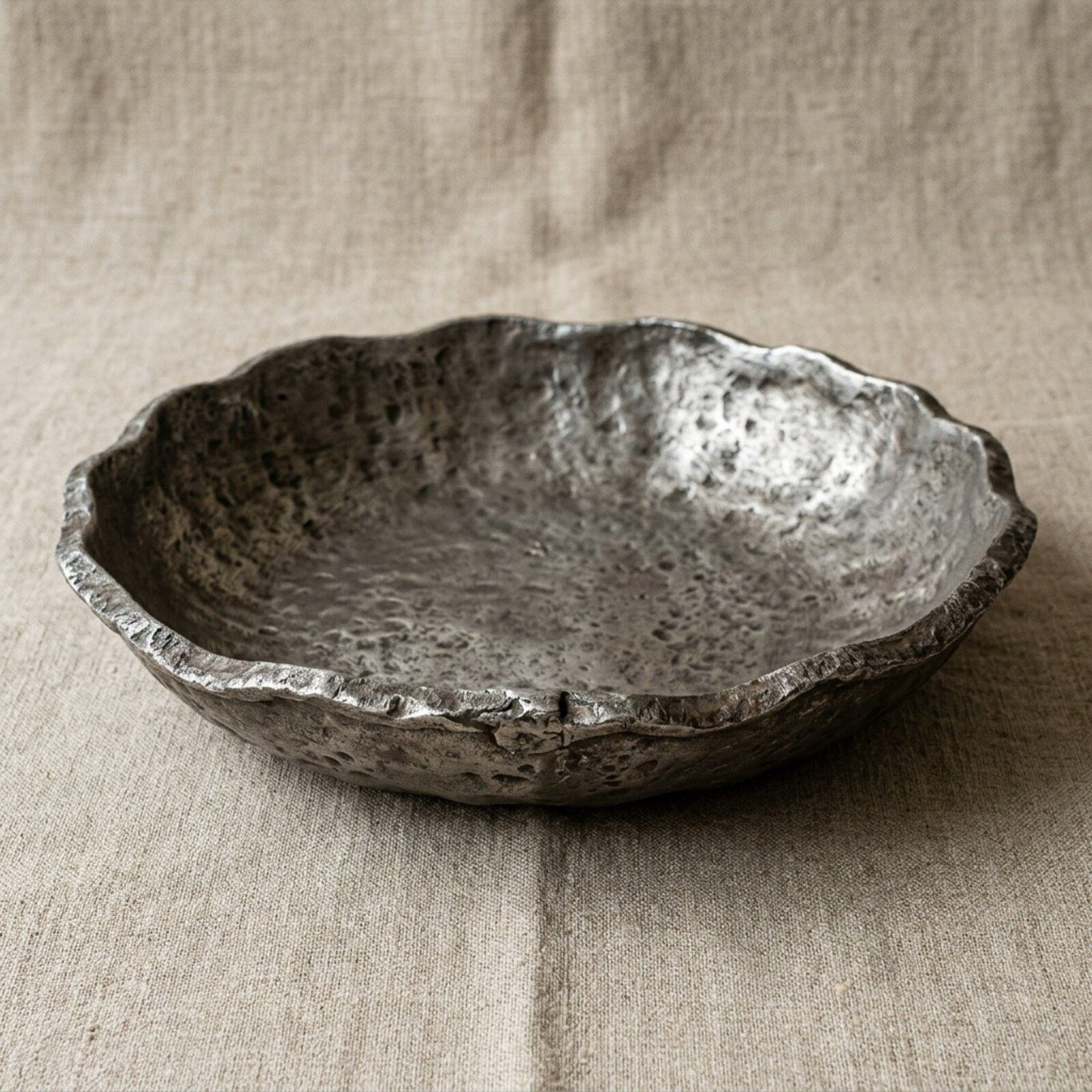 Wave Rim Cast Aluminium Bowl — Cast Aluminium · Aged Pewter, XANVOR, Moradabad
