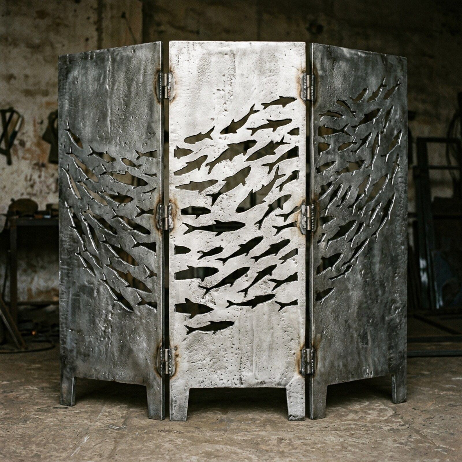 Shoal Pierced Iron Room Divider — Sheet Iron · Waxed Natural, XANVOR, Moradabad
