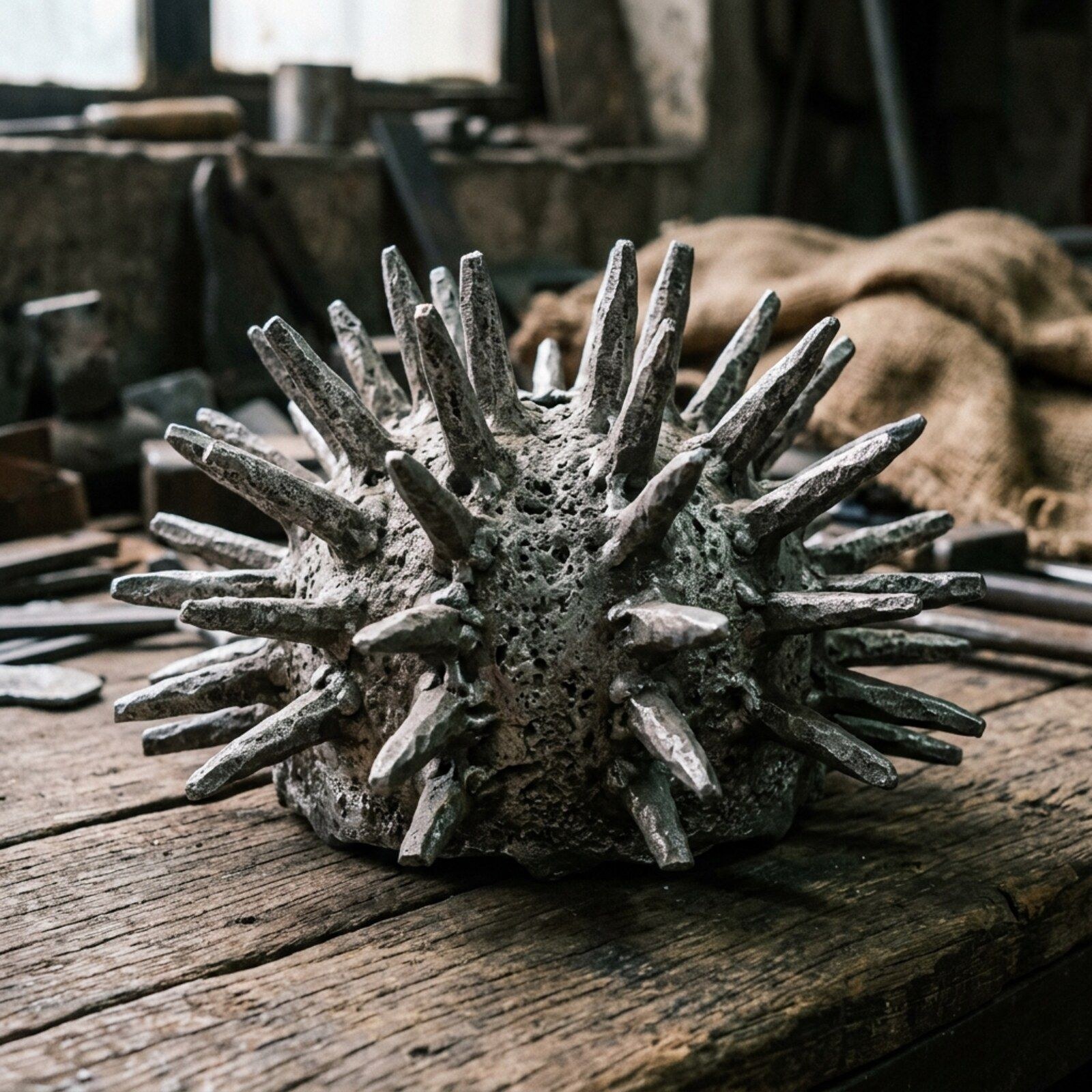 Urchin Cast Aluminium Sculpture — Cast Aluminium · Matte Natural, XANVOR, Moradabad