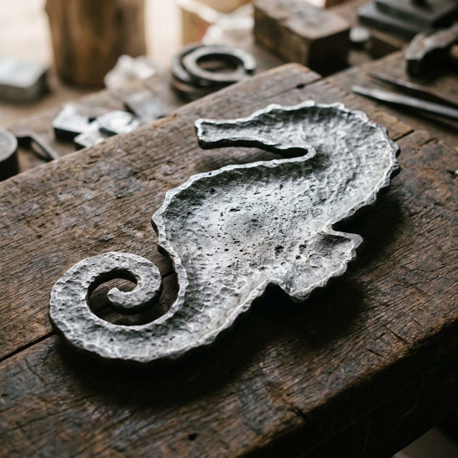 Seahorse Cast Profile Dish — Cast Aluminium · Aged Pewter · Matte, XANVOR, Moradabad