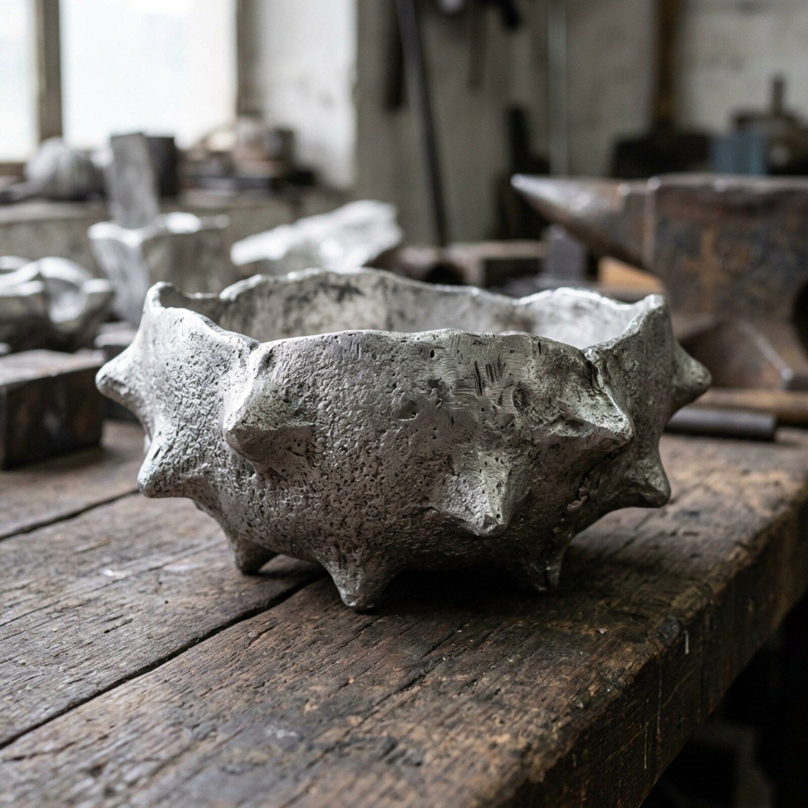 Sea Urchin Cast Bowl — Cast Aluminium · Aged Pewter · Matte, XANVOR, Moradabad