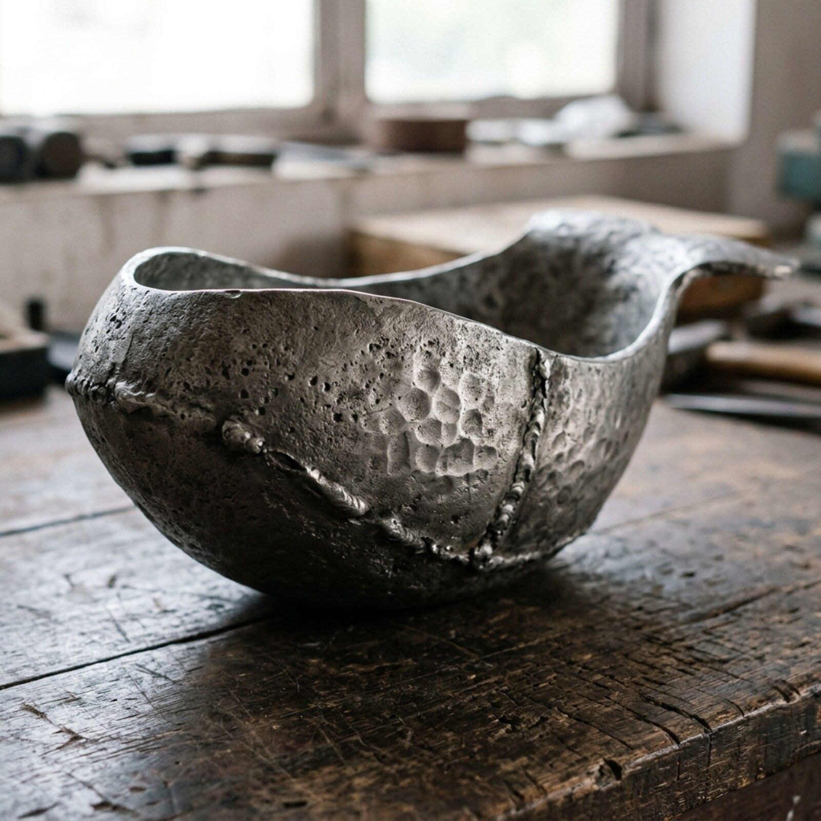 Whale Fluke Cast Bowl — Cast Aluminium · Aged Pewter · Matte, XANVOR, Moradabad