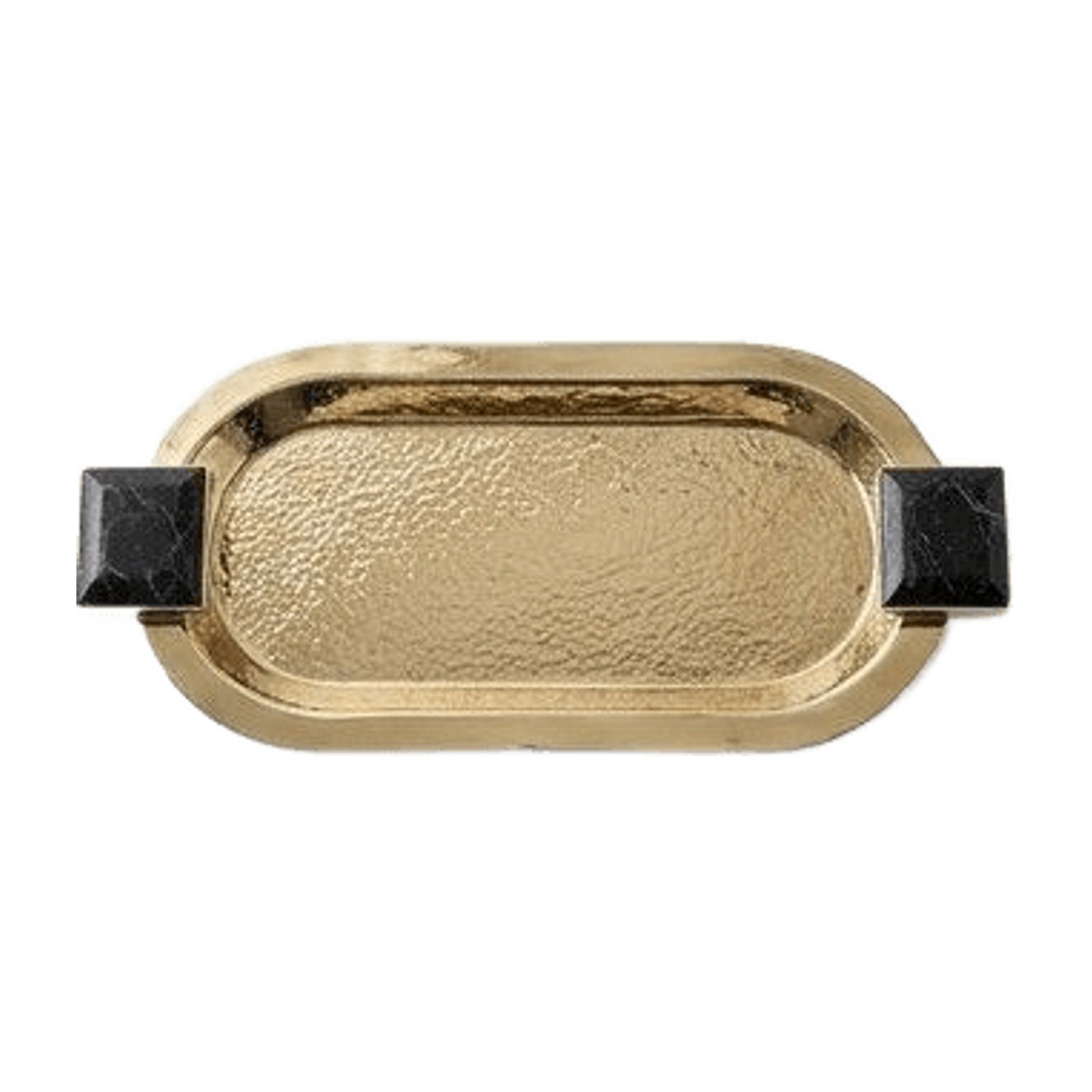 Noor Hammered Brass Tray - Black Marble Handles (Small)