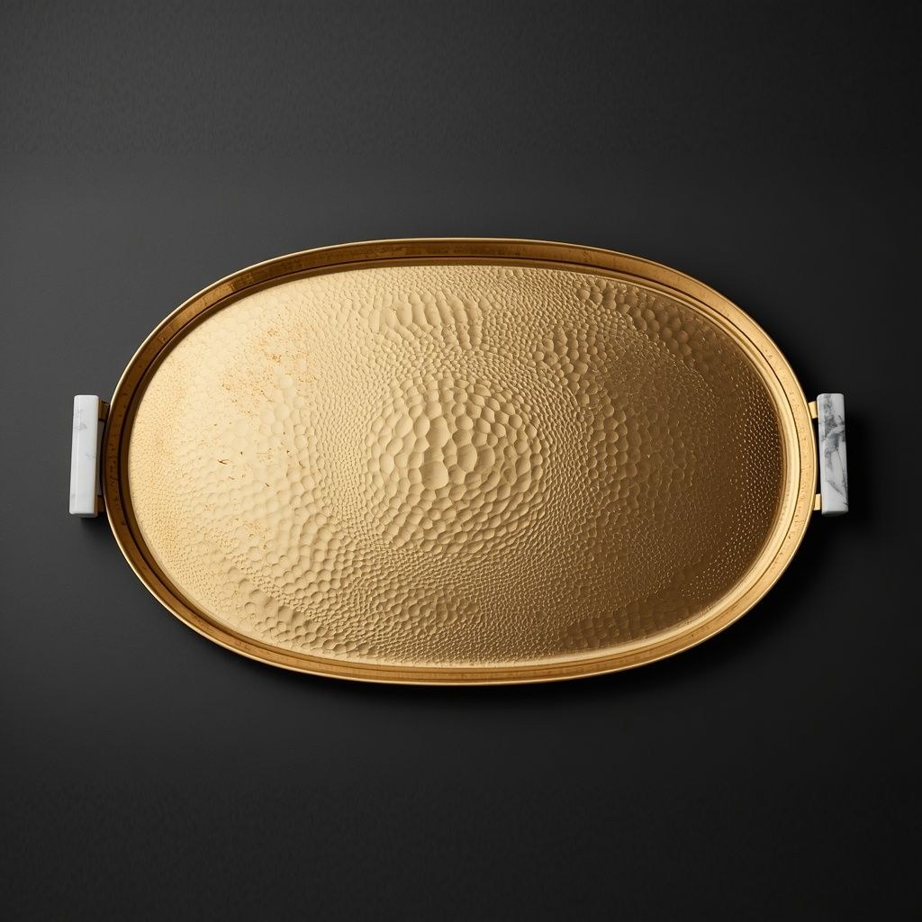 Noor Hammered Brass Tray - White Quartz Handles (Large)