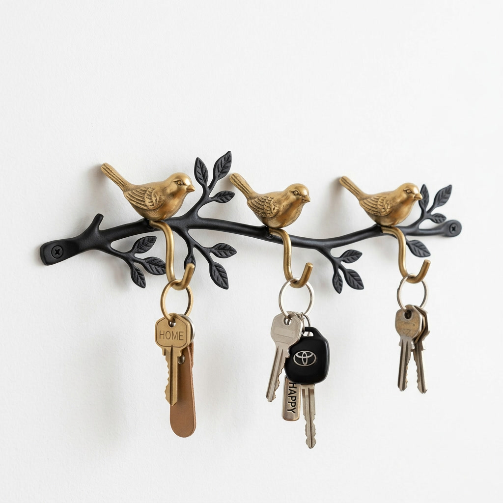 Birds on Branch Key Holder — Wall Mounted, 3 Hooks