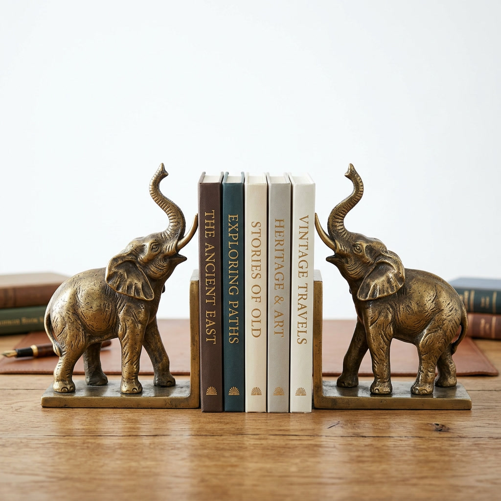 Elephant Bookends — Set of 2, Antique Gold