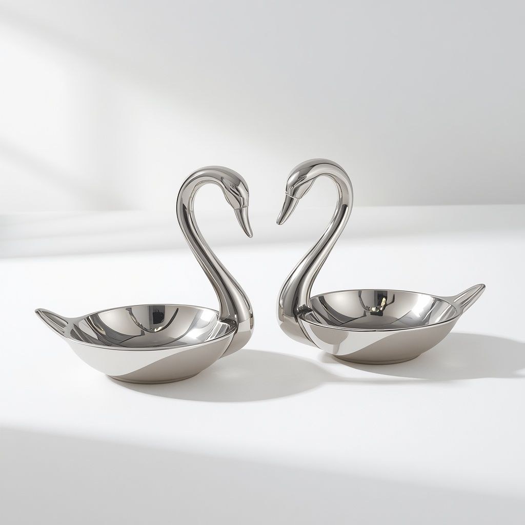 Swan Trinket Dish — Set of 2, Polished Silver — Cast metal · Polished silver finish, XANVOR, Moradabad