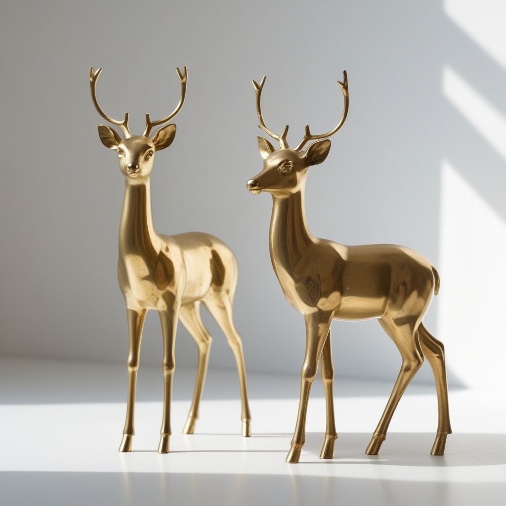 Golden Deer Figurines — Set of 2, Polished Brass Finish — Cast metal · Polished gold finish, XANVOR, Moradabad
