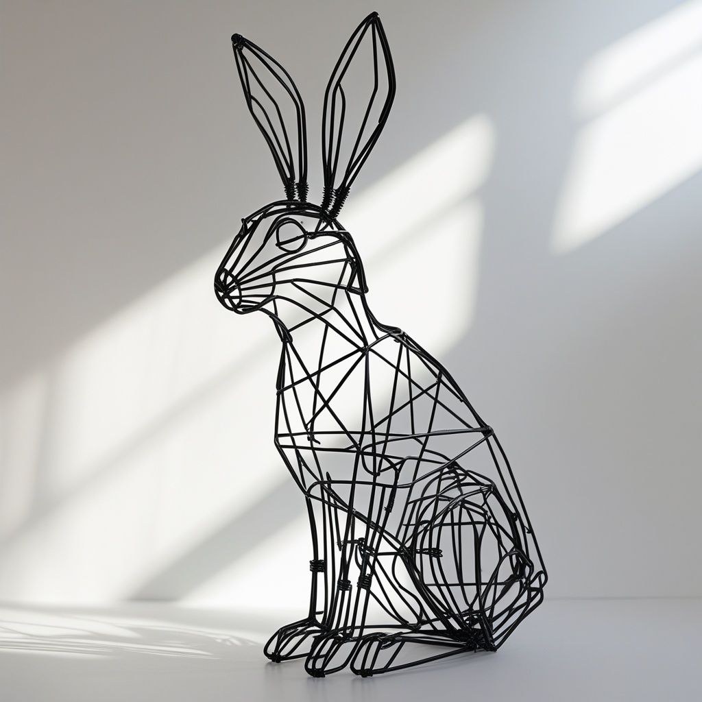 Wire Art Rabbit Sculpture — Matte Black — Wrought-iron wire · Matte black, XANVOR, Moradabad