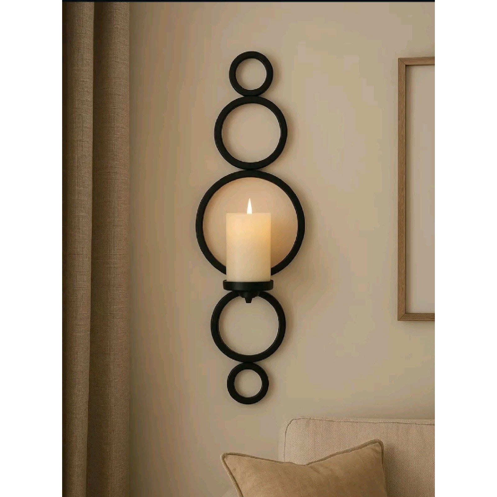 Orbit Rings Candle Sconce — Iron Rod & Sheet · Powder-Coat Black, XANVOR, Moradabad