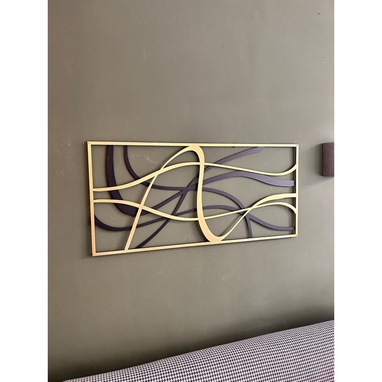 Aurora Wave Abstract Panel — Laser-cut Iron · Powder-Coat Black · Gold-Finish Waves, XANVOR, Moradabad