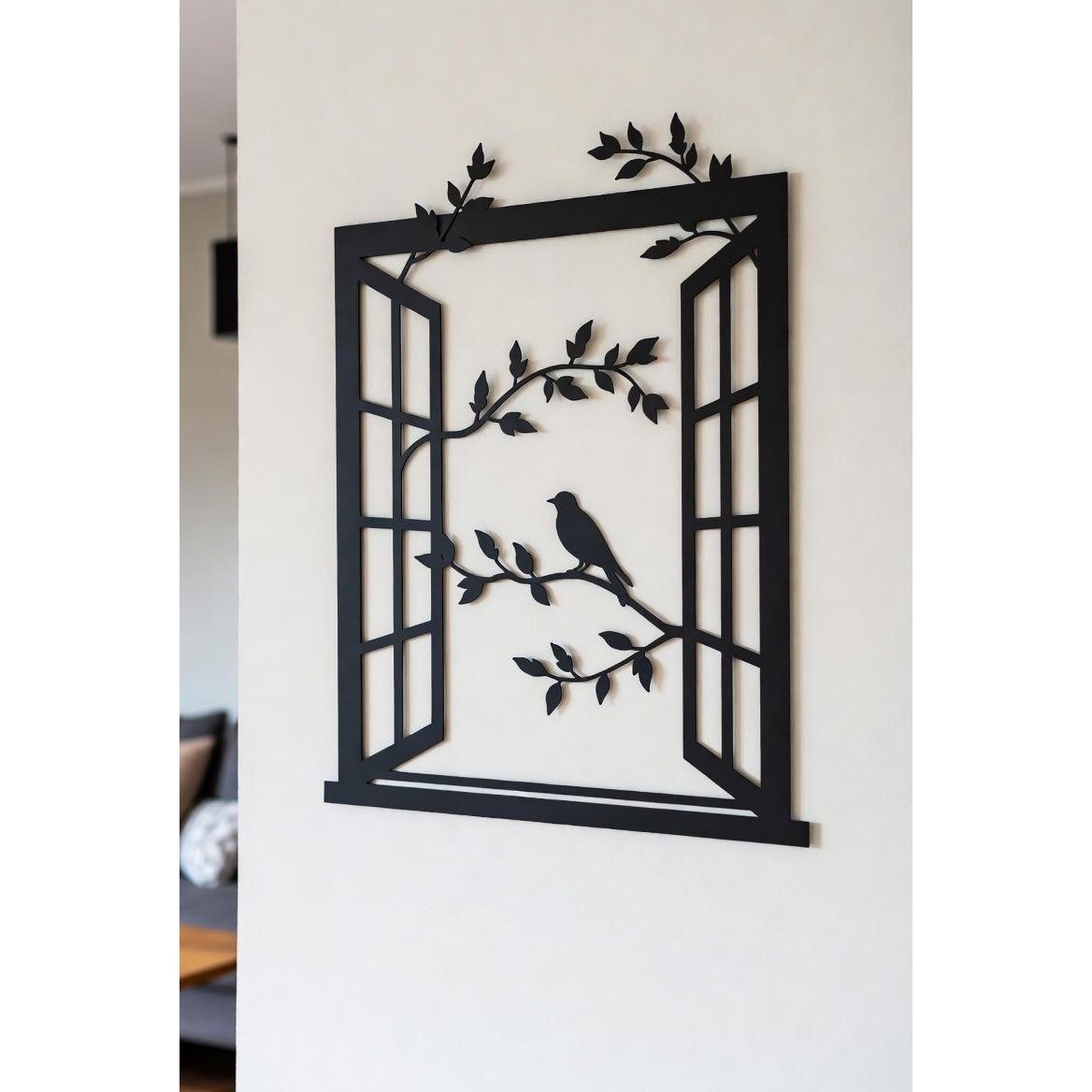 Songbird Window Wall Art — Laser-cut Iron · Powder-Coat Black, XANVOR, Moradabad